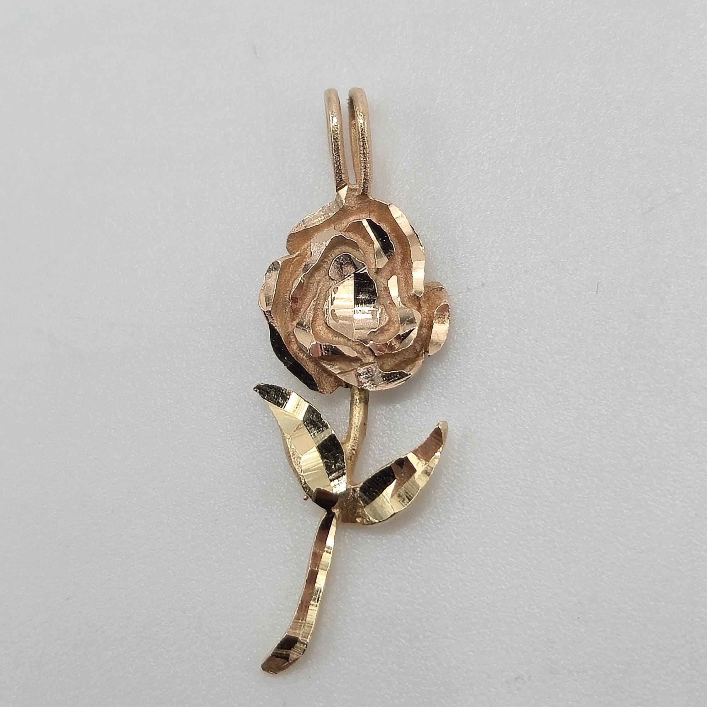 14K Gold Rose Necklace Pendant Rose Gold and Yellow Gold