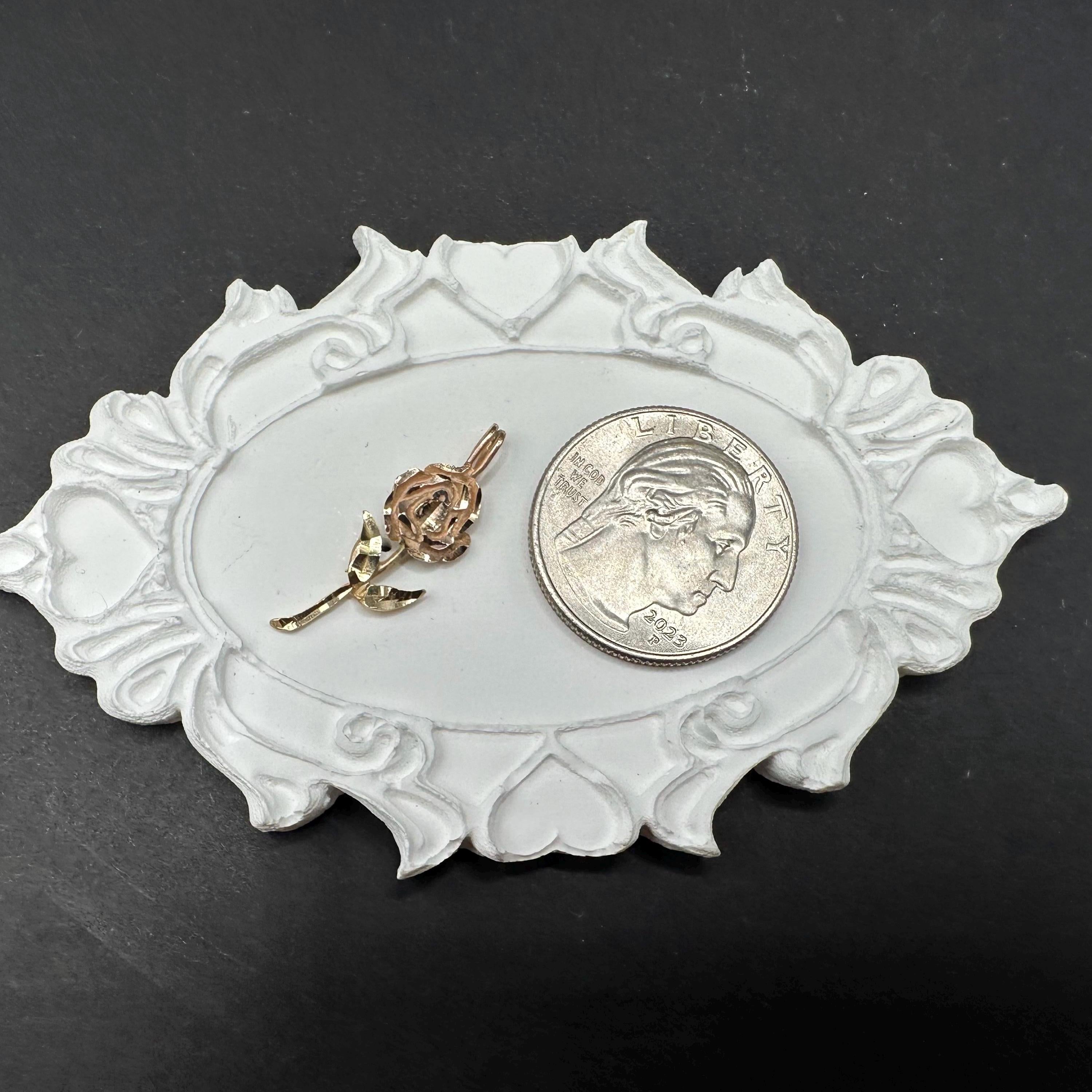 14K Gold Rose Necklace Pendant Rose Gold and Yellow Gold