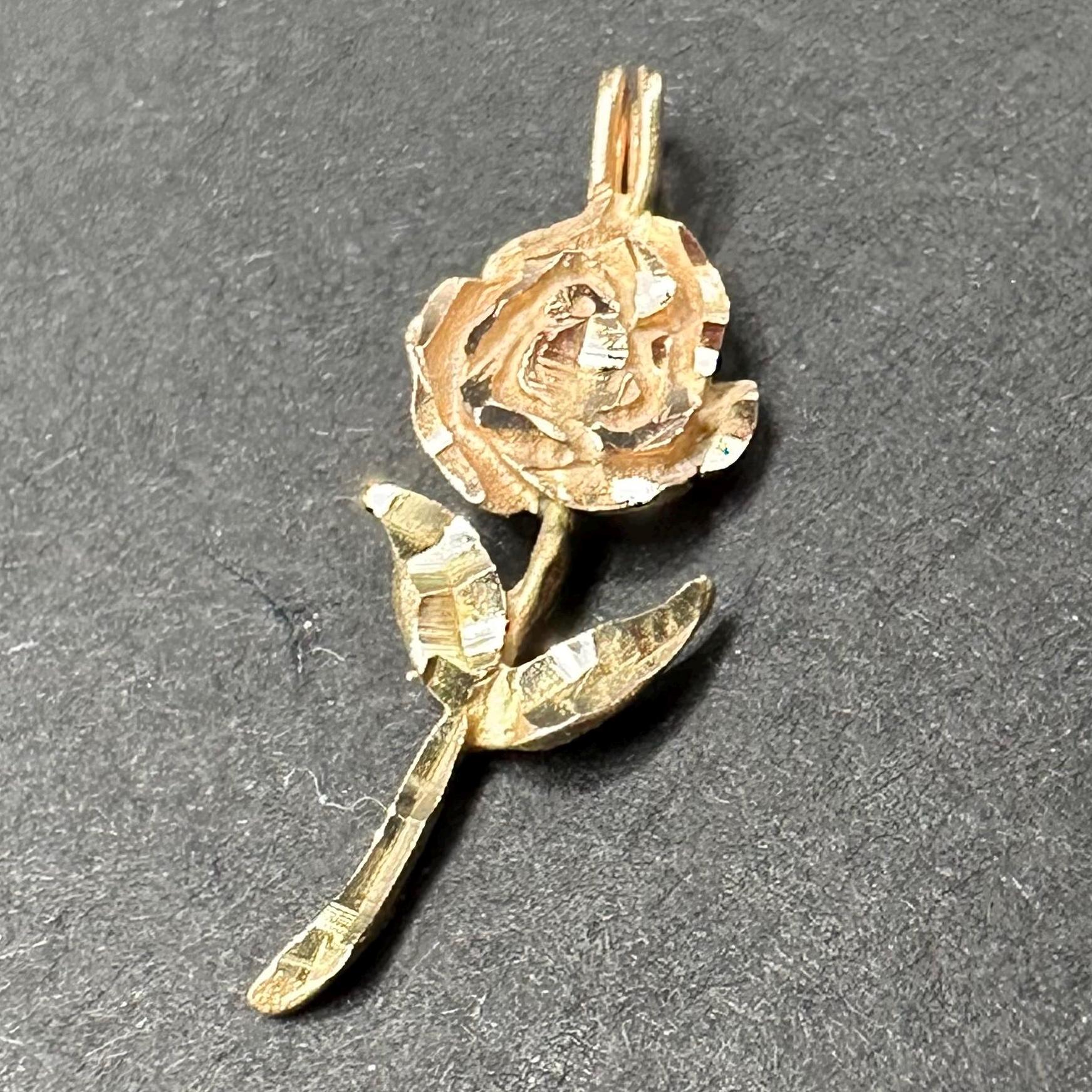 14K Gold Rose Necklace Pendant Rose Gold and Yellow Gold