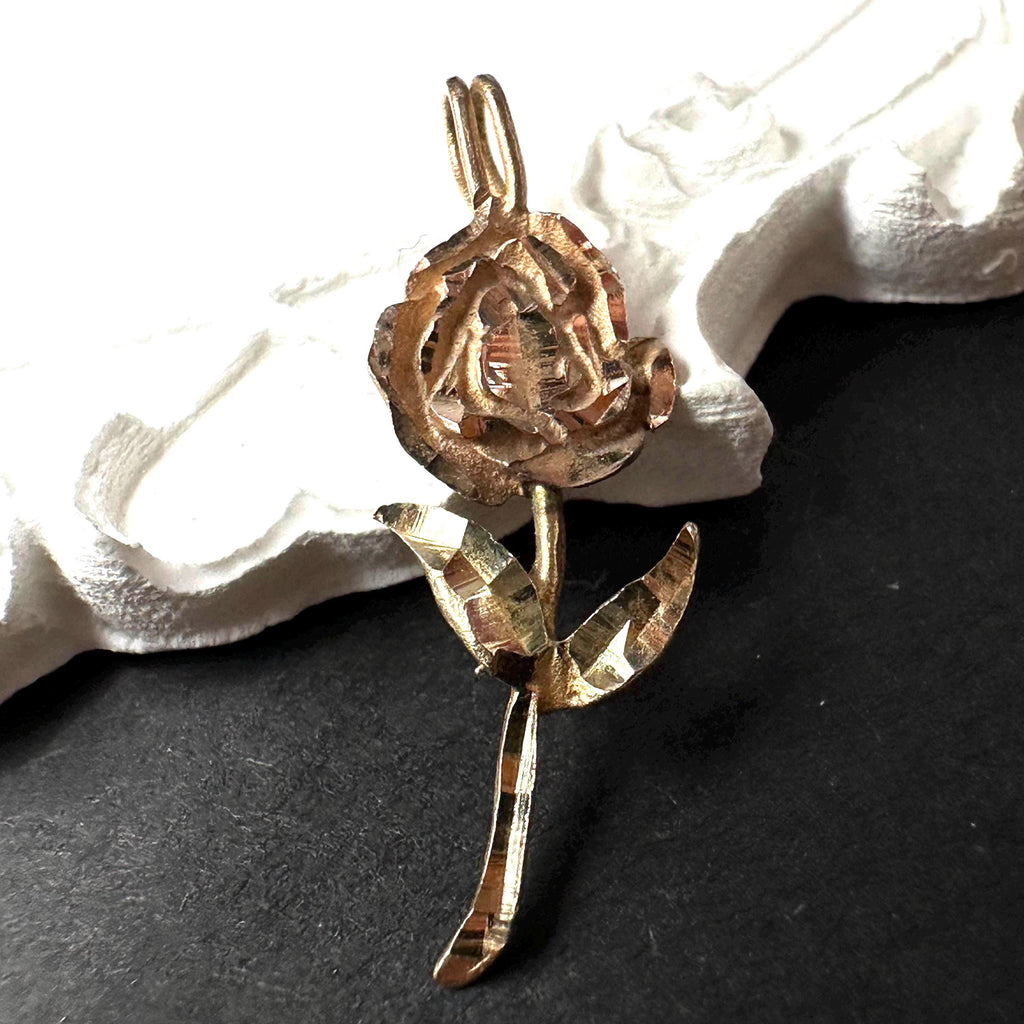 14K Gold Rose Necklace Pendant Rose Gold and Yellow Gold