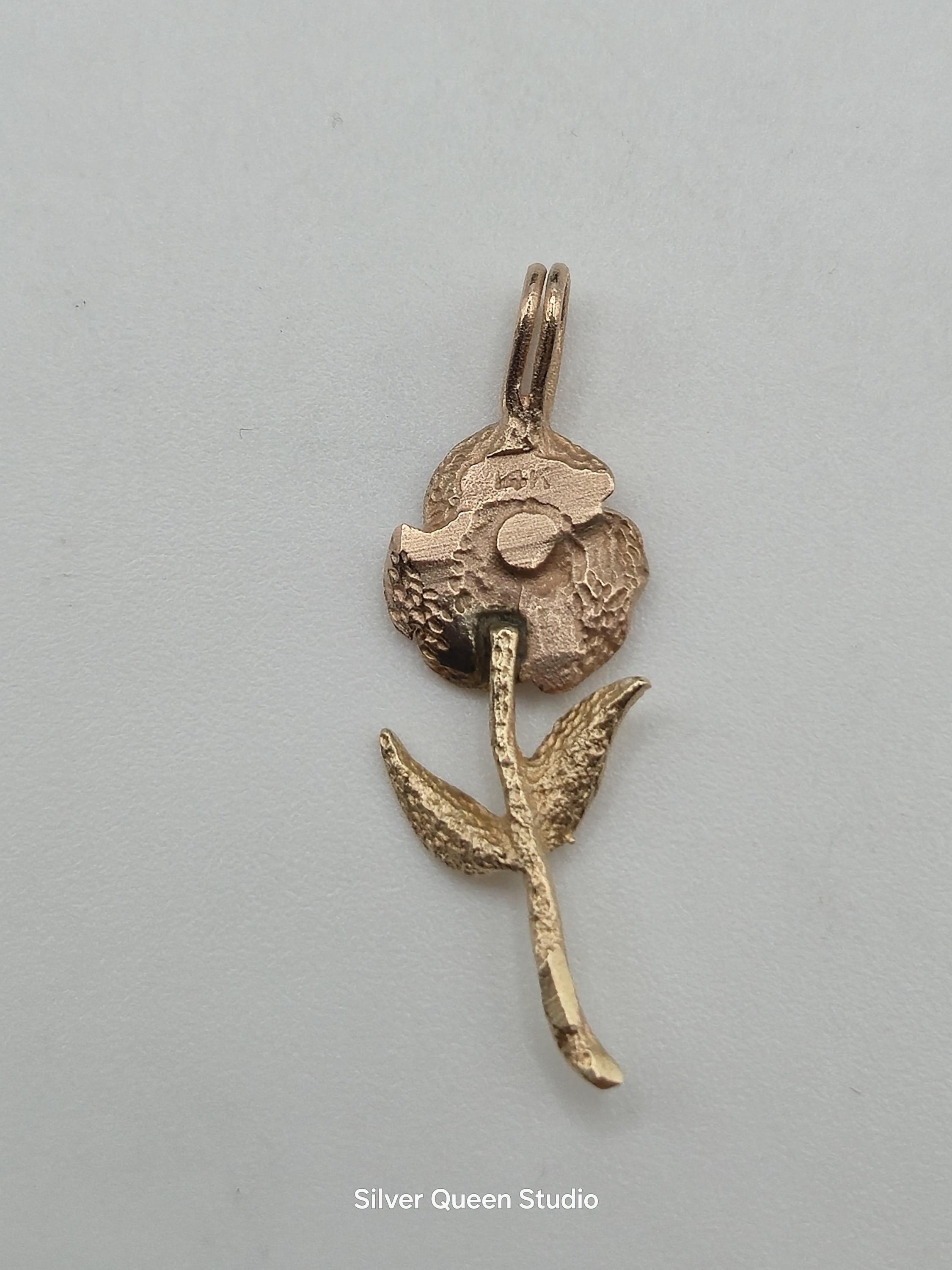 14K Gold Rose Necklace Pendant Rose Gold and Yellow Gold