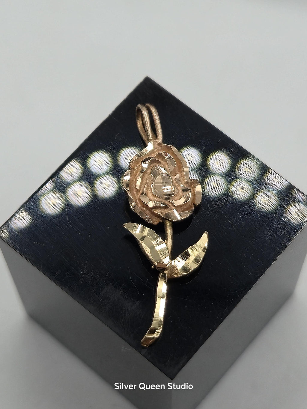 14K Gold Rose Necklace Pendant Rose Gold and Yellow Gold