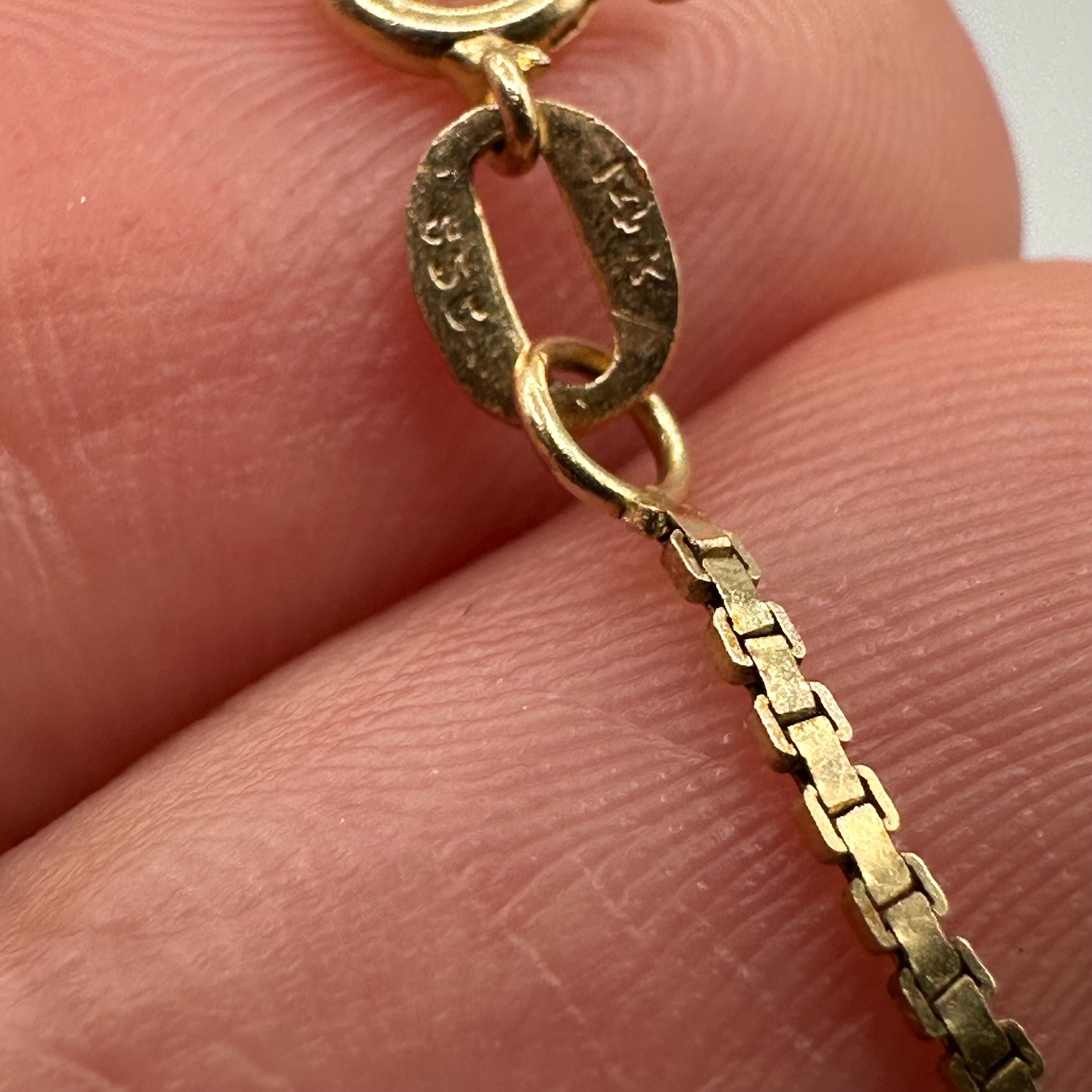 14K Solid Gold Box Link Bracelet, 7 Inch Length