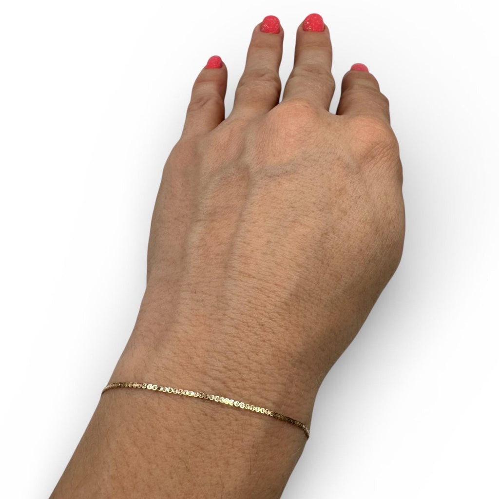 14K Solid Gold Box Link Bracelet, 7 Inch Length