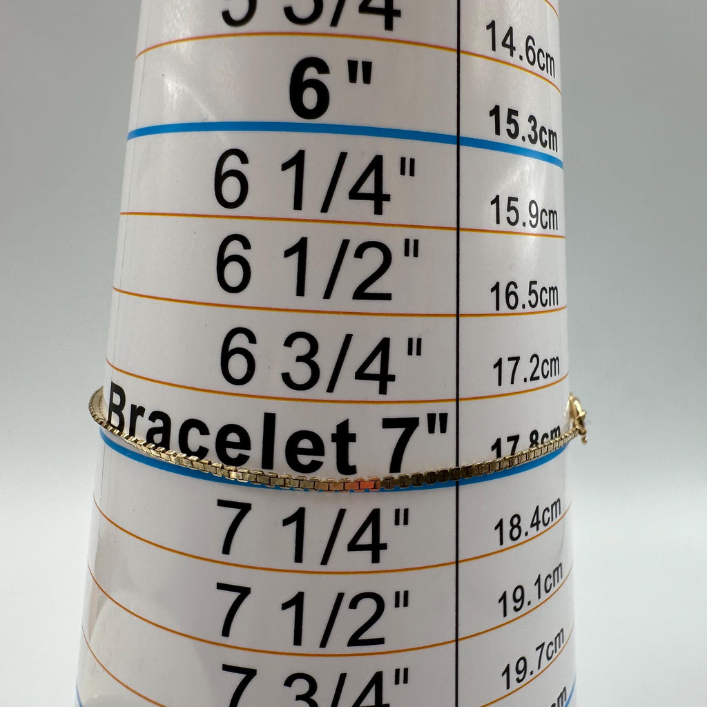 14K Solid Gold Box Link Bracelet, 7 Inch Length