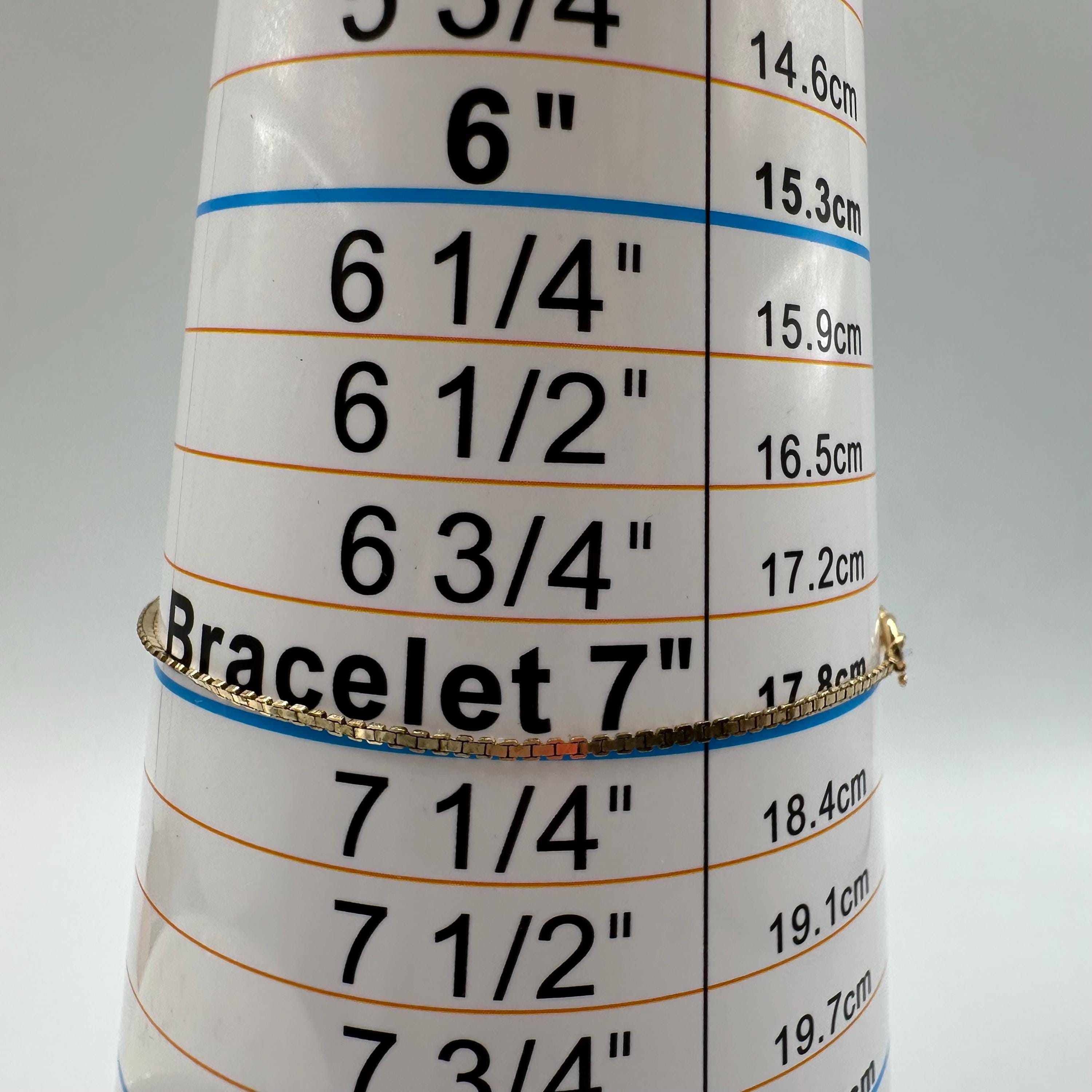 14K Solid Gold Box Link Bracelet, 7 Inch Length