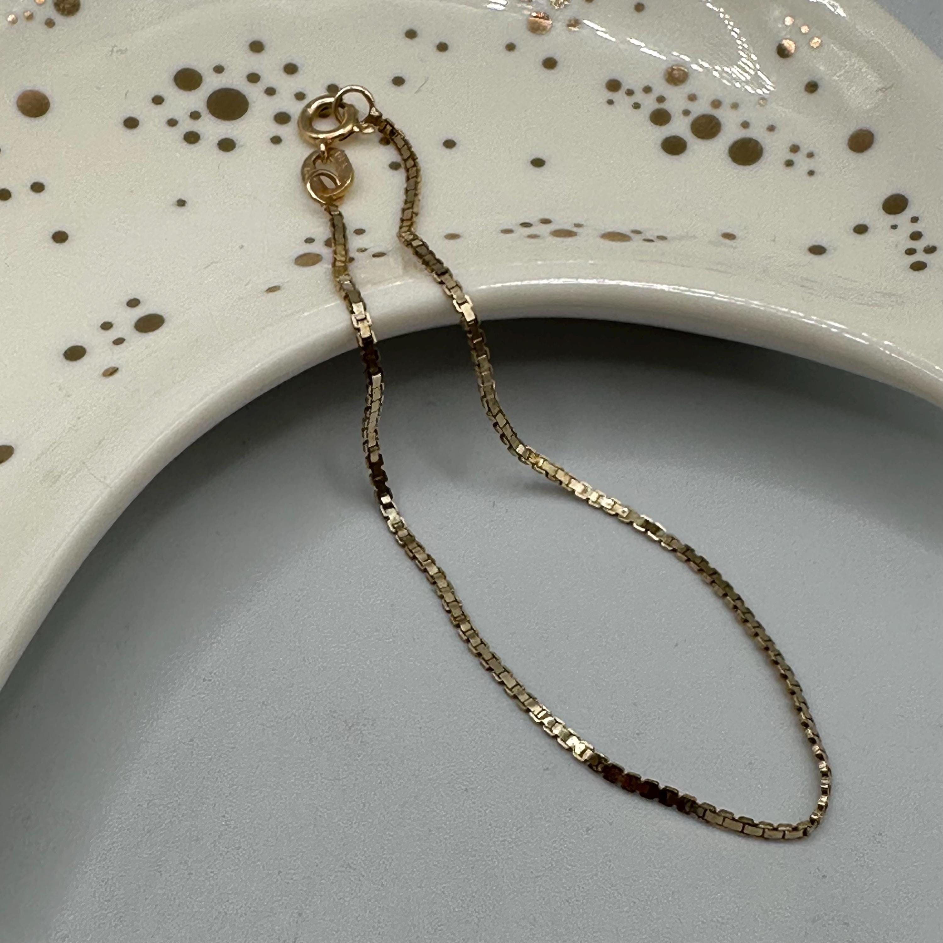 14K Solid Gold Box Link Bracelet, 7 Inch Length