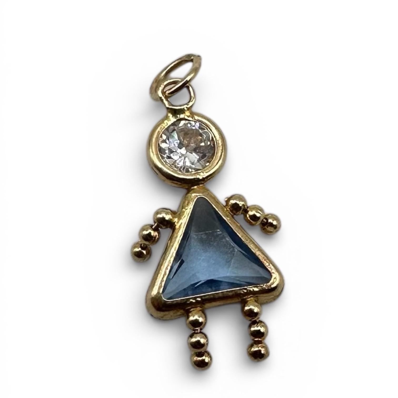 14K Solid Gold Pale Blue CZ Pendant, Petite Triangle Charm for Daughter, Girl Pendant