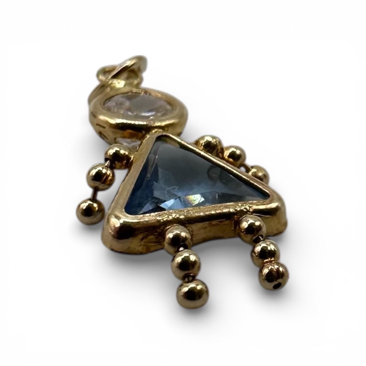 14K Solid Gold Pale Blue CZ Pendant, Petite Triangle Charm for Daughter, Girl Pendant