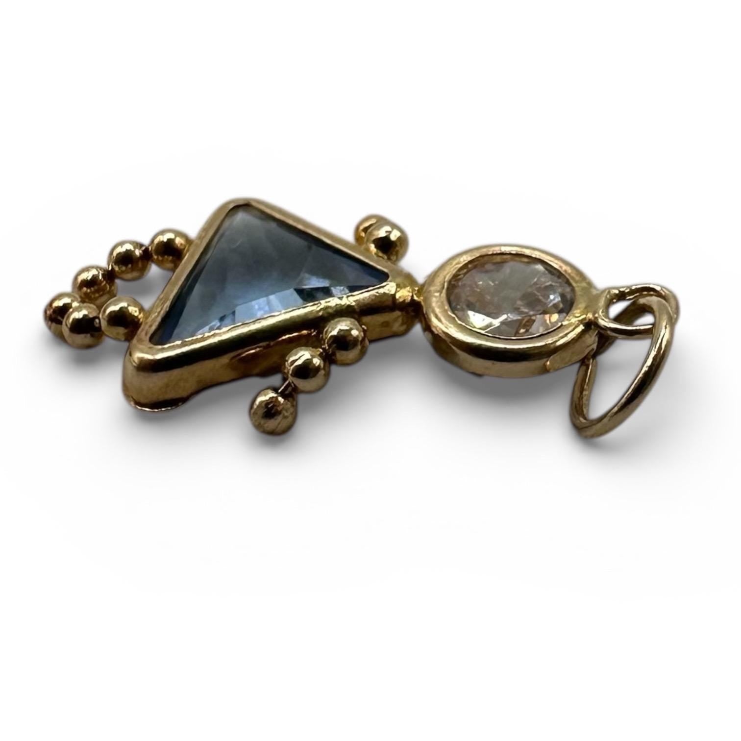 14K Solid Gold Pale Blue CZ Pendant, Petite Triangle Charm for Daughter, Girl Pendant