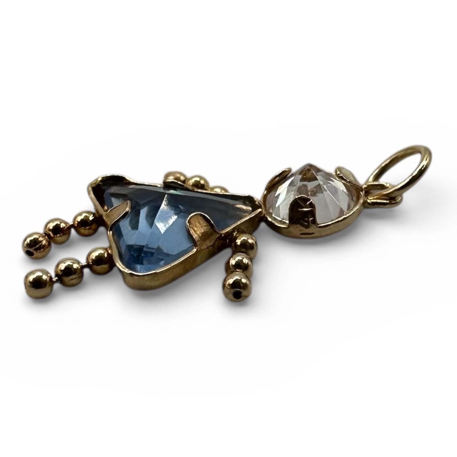 14K Solid Gold Pale Blue CZ Pendant, Petite Triangle Charm for Daughter, Girl Pendant