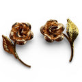 14K Solid Gold Rose Flower Post Earrings, Tri-Color Gold Floral Design