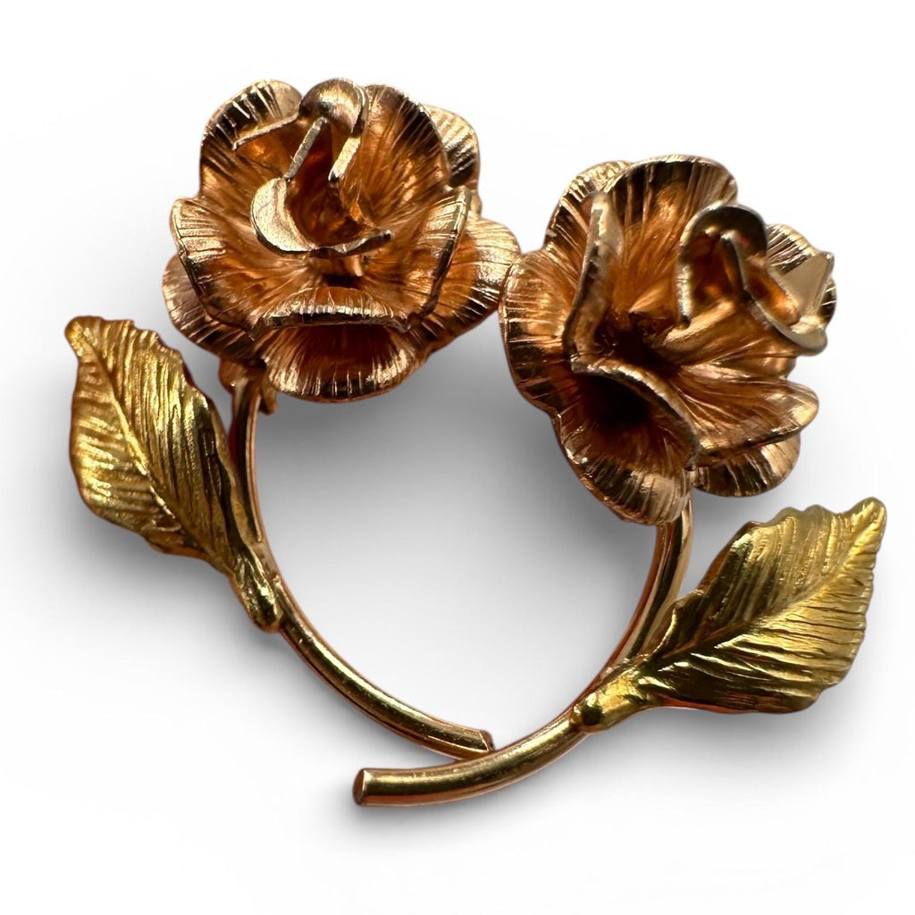 14K Solid Gold Rose Flower Post Earrings, Tri-Color Gold Floral Design