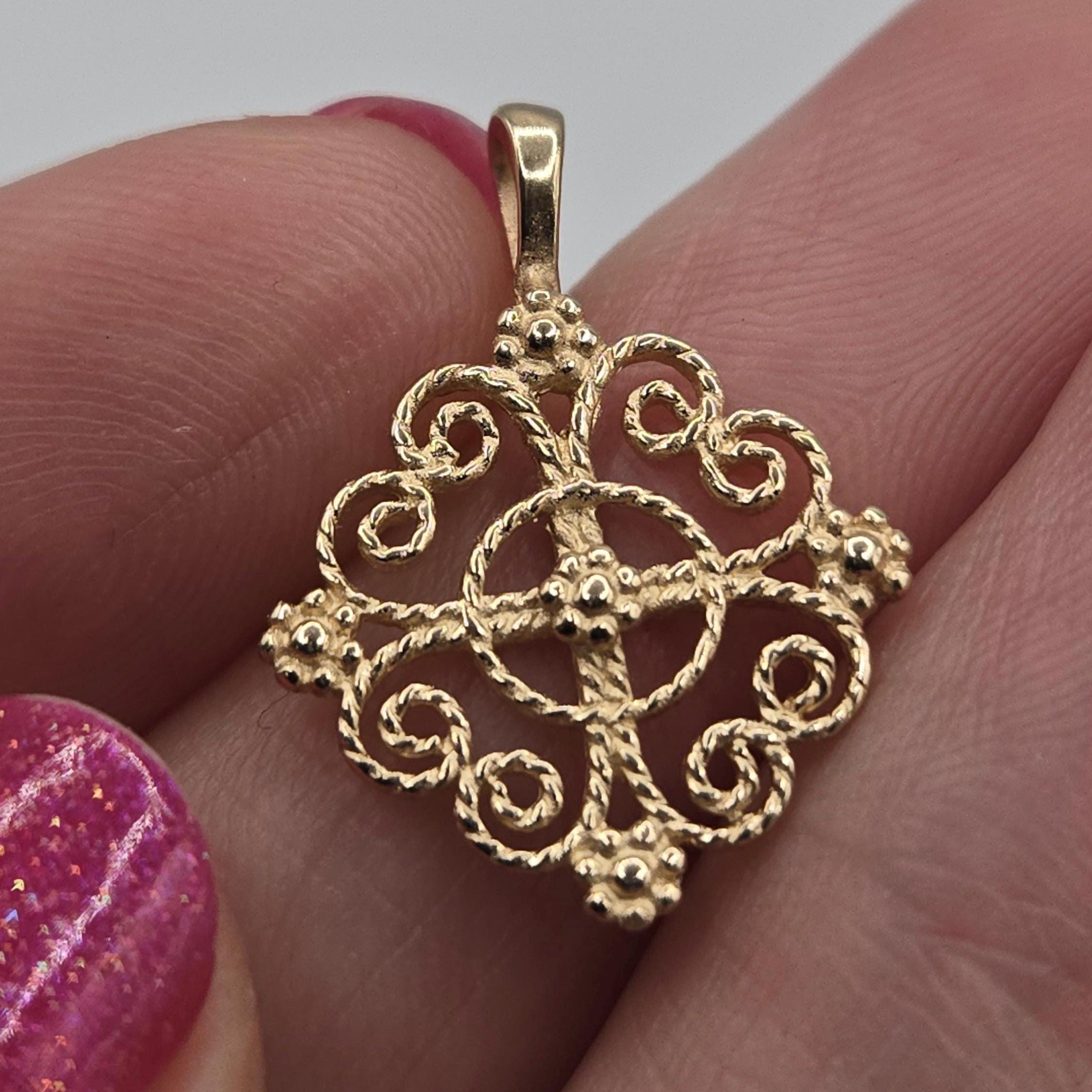14K Solid Gold Twisted Wire Lacy Cross Pendant, James Avery Openwork Cross