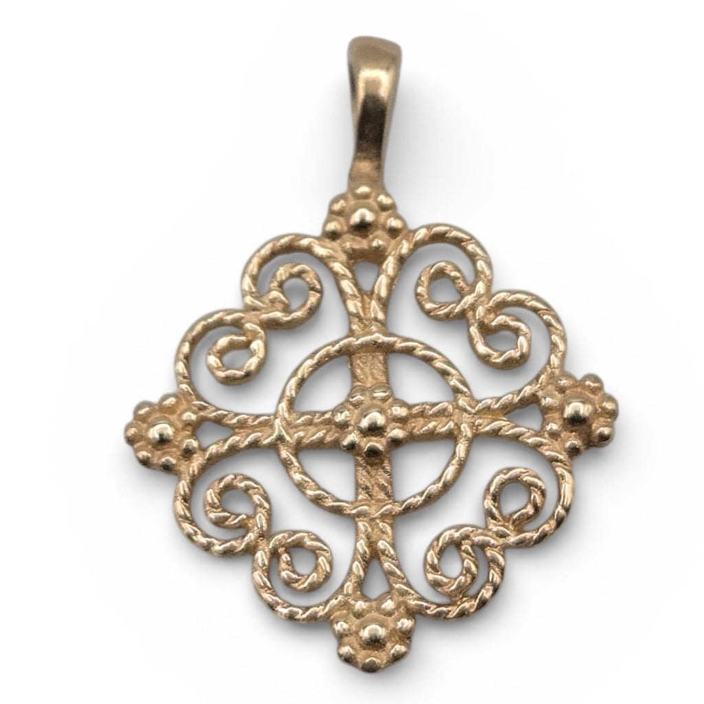 14K Solid Gold Twisted Wire Lacy Cross Pendant, James Avery Openwork Cross