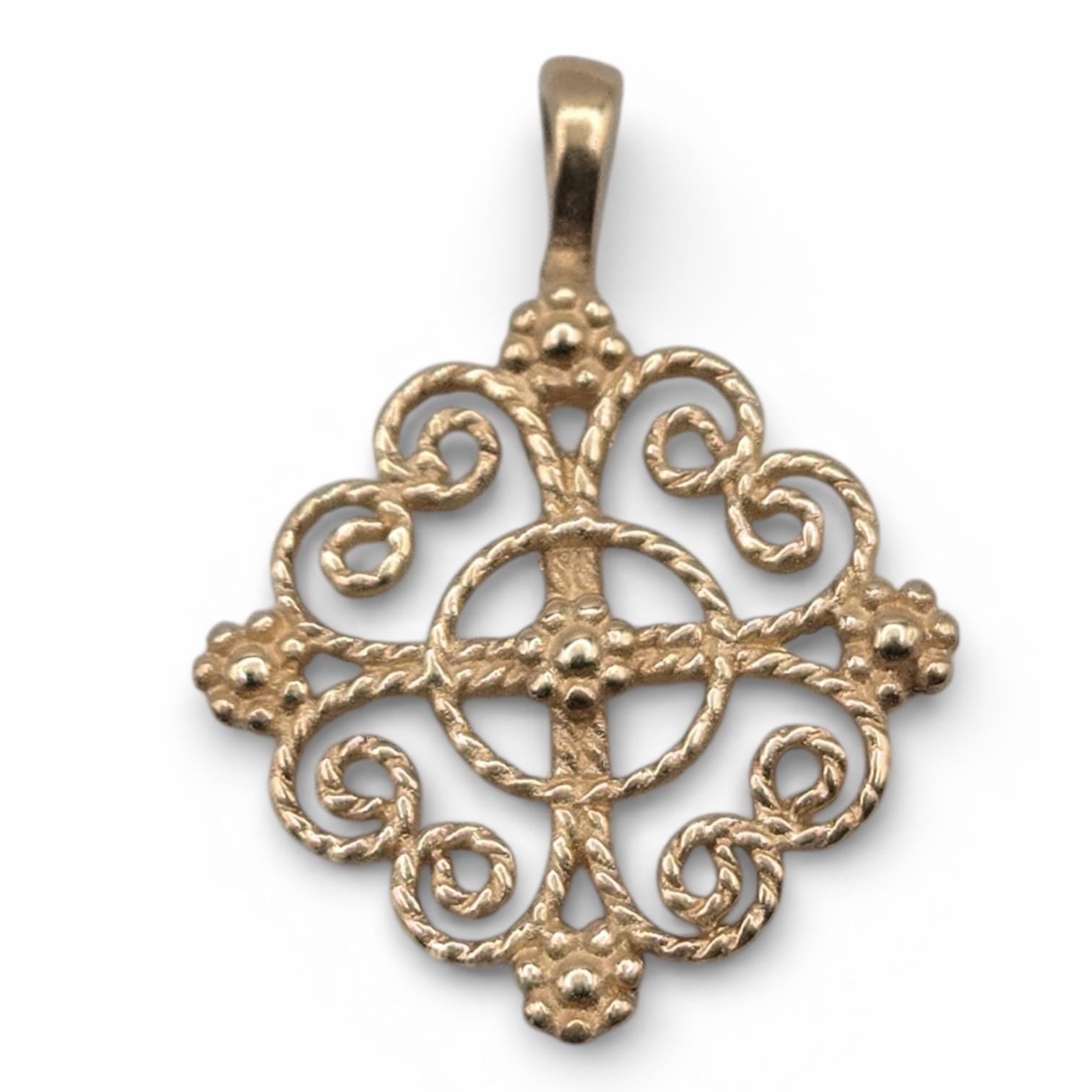 14K Solid Gold Twisted Wire Lacy Cross Pendant, James Avery Openwork Cross