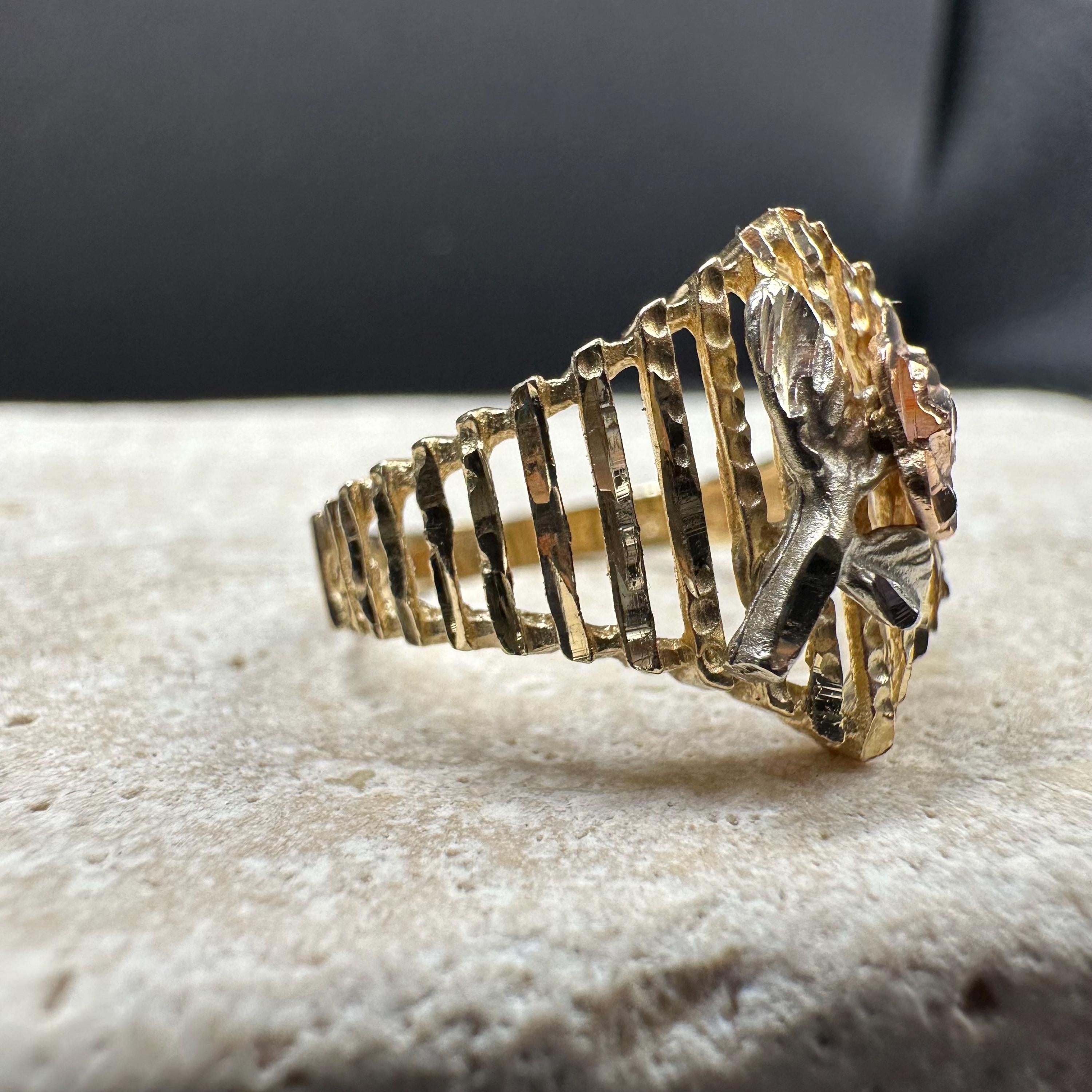 14K Solid Tri-Color Gold Michael Anthony Rose Cage Ring Vintage Size 6