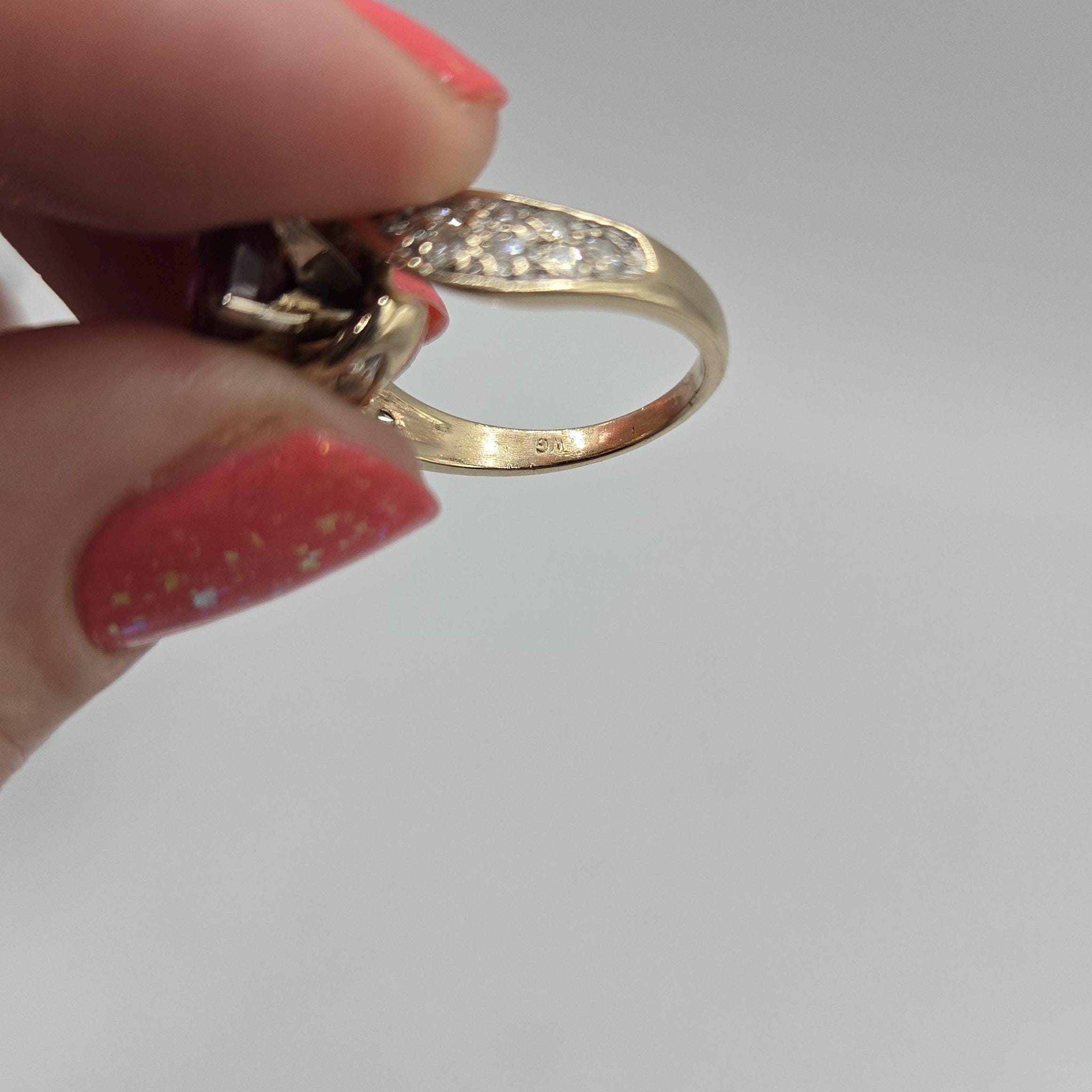 14k Solid Gold Rare Natural Ruby Ring with 24 Diamonds, Vintage Swirl Design, Size 5.5, Estate Fine Jewelry