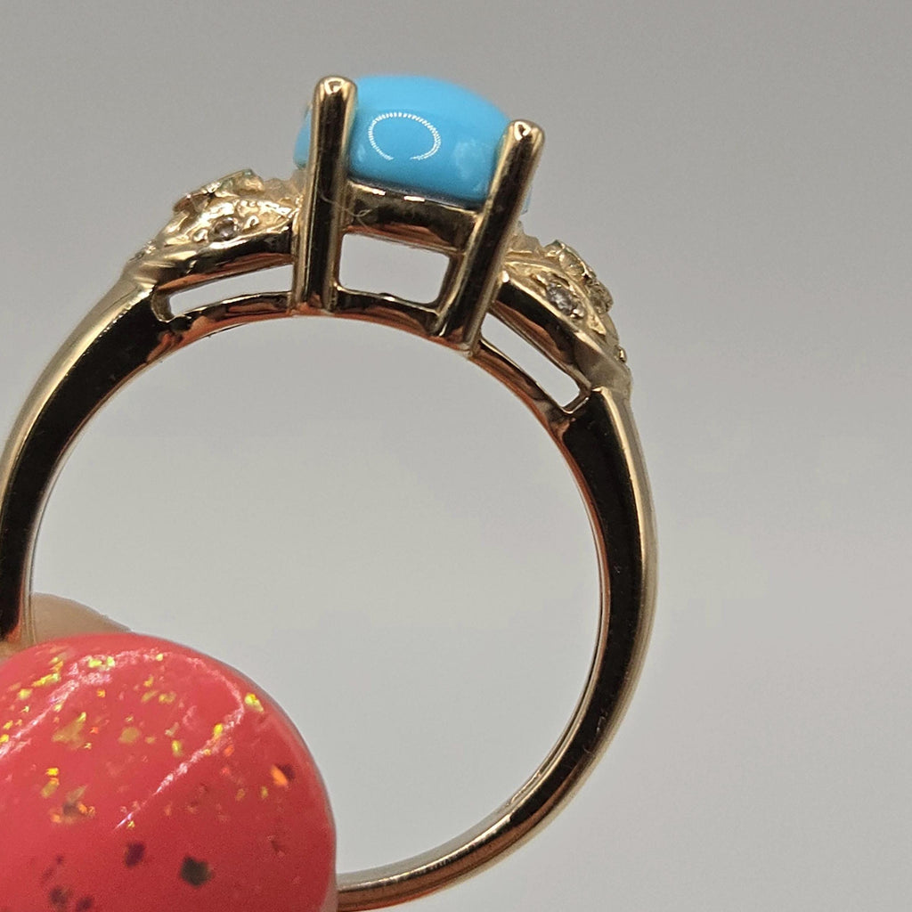 14k Solid Gold Rare Sleeping Beauty Turquoise Ring, Vintage Diamond Accent Ring, Size 6, Estate Fine Jewelry