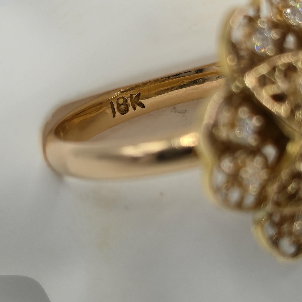 18K Gold Filigree Flower Ring with Ruby & Diamonds, Size 6.5