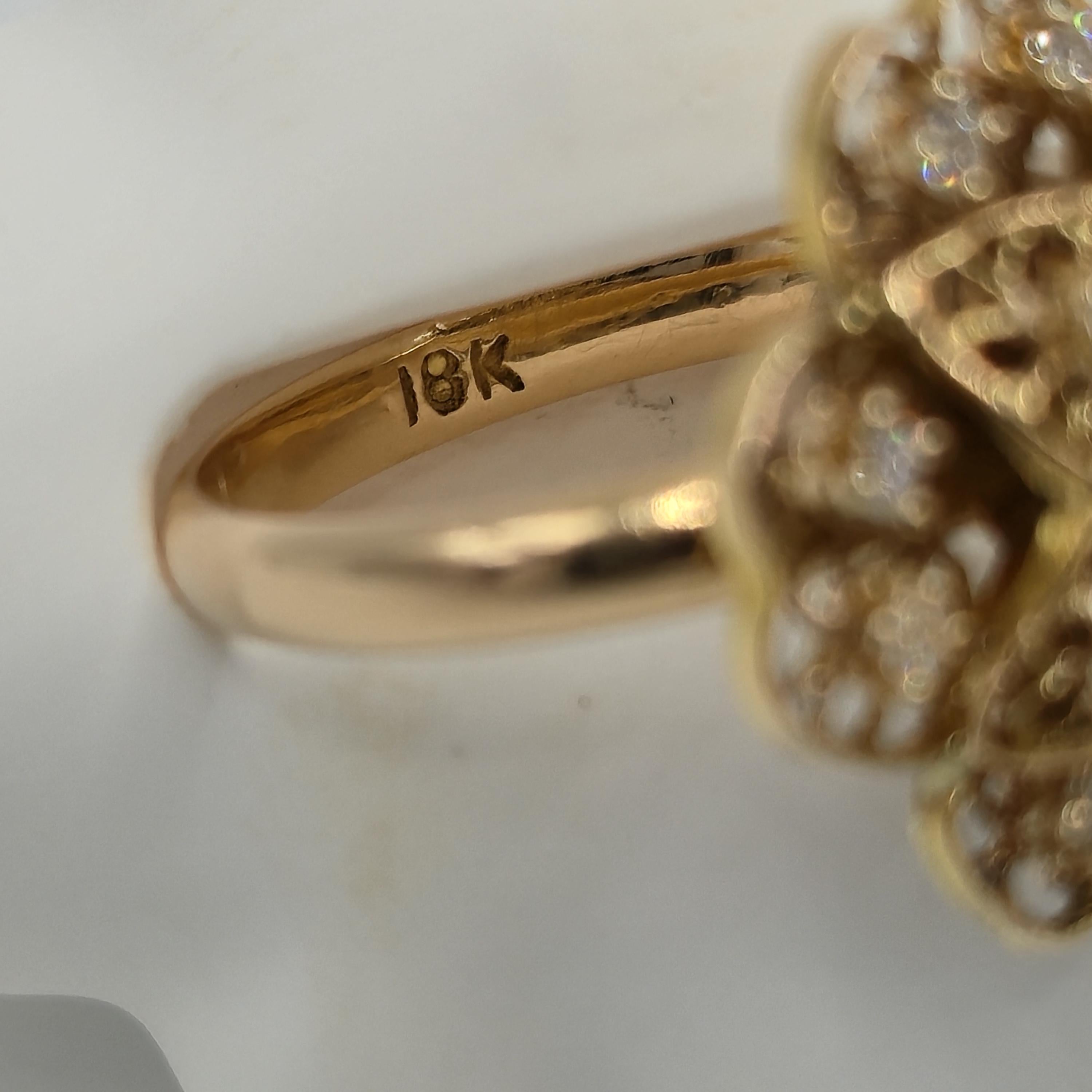 18K Gold Filigree Flower Ring with Ruby & Diamonds, Size 6.5