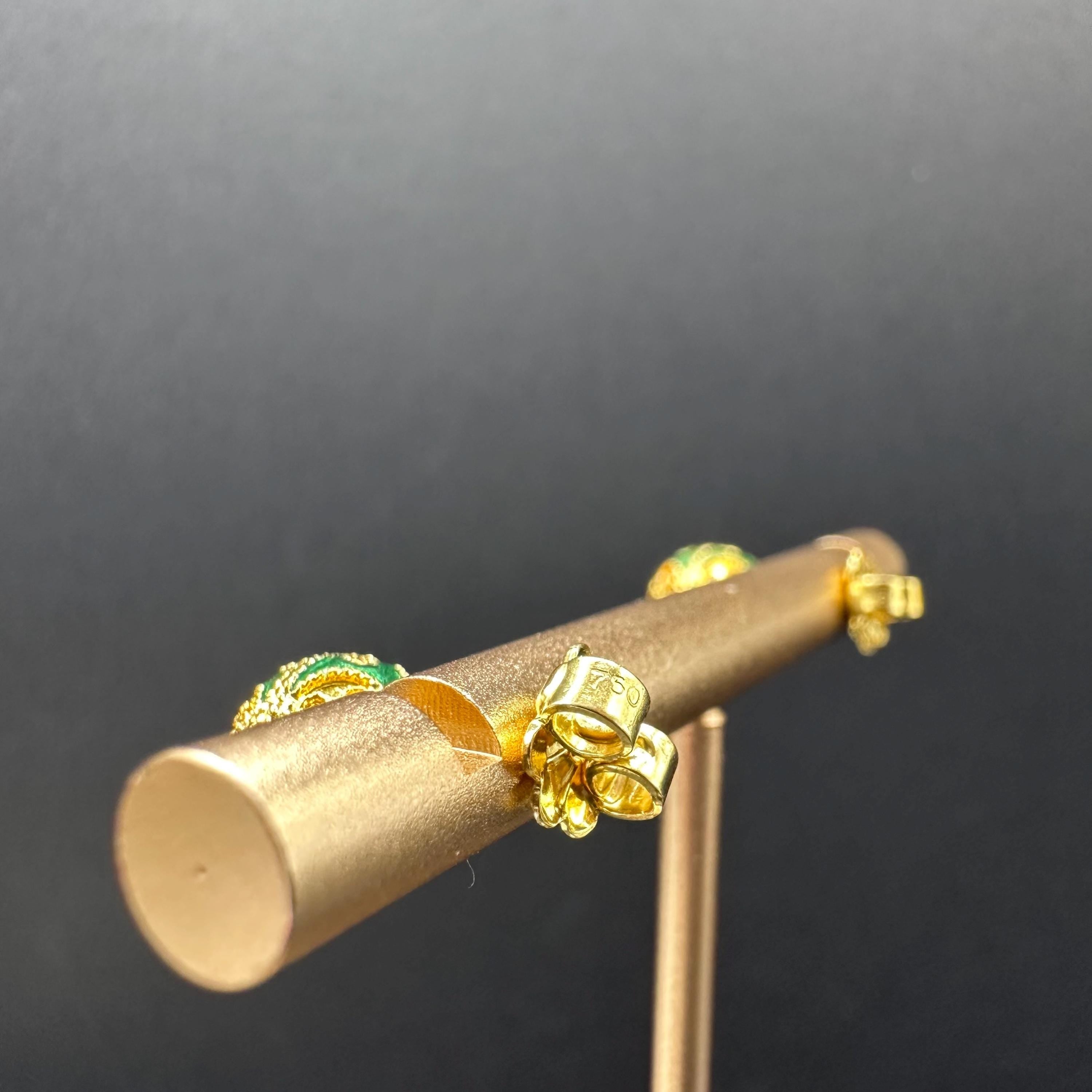 18K Solid Gold and Green Luxury Ball Earrings Vintage