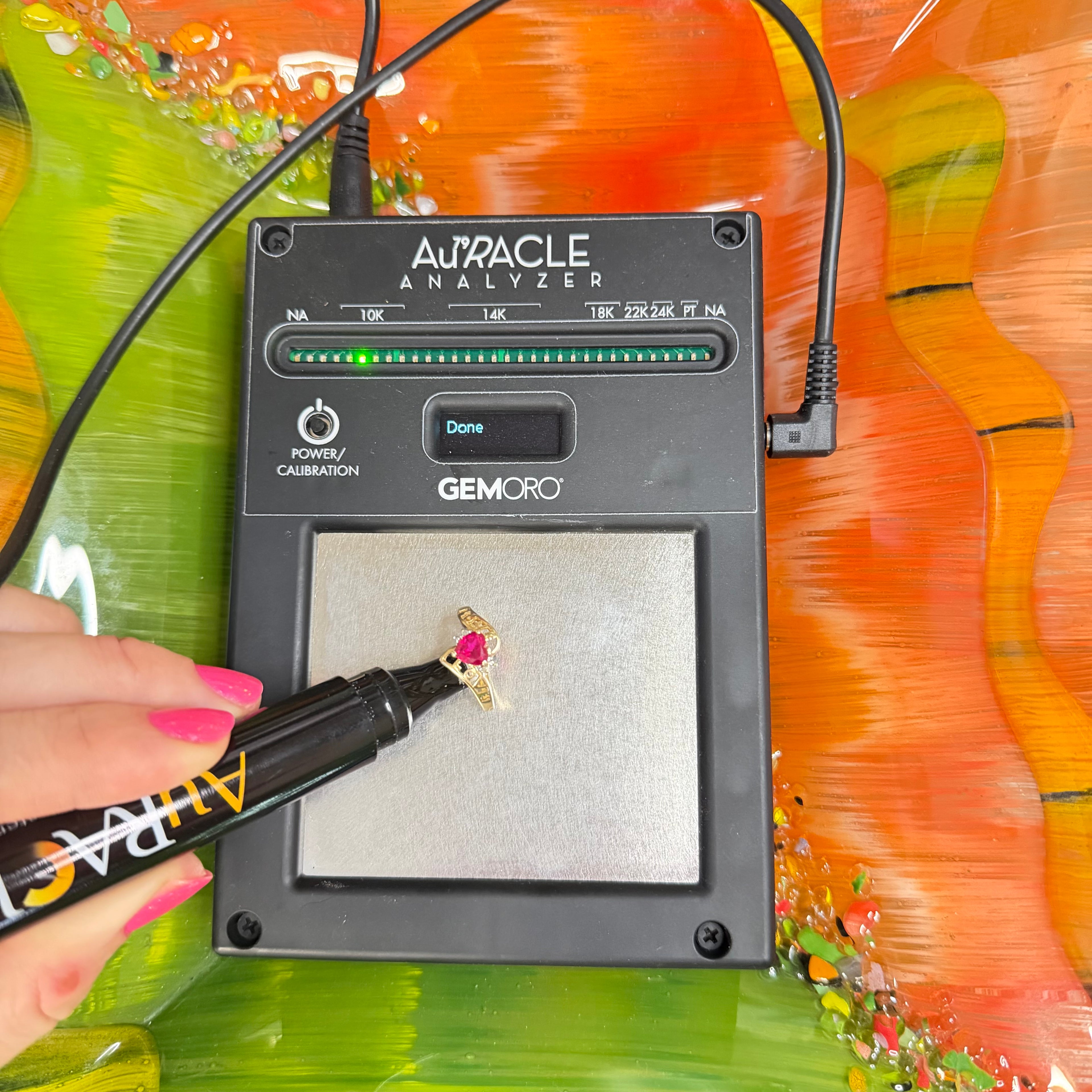 Solid 10K Yellow Gold Ring with Heart-Cut Ruby, Diamonds and LOVE – Size 7