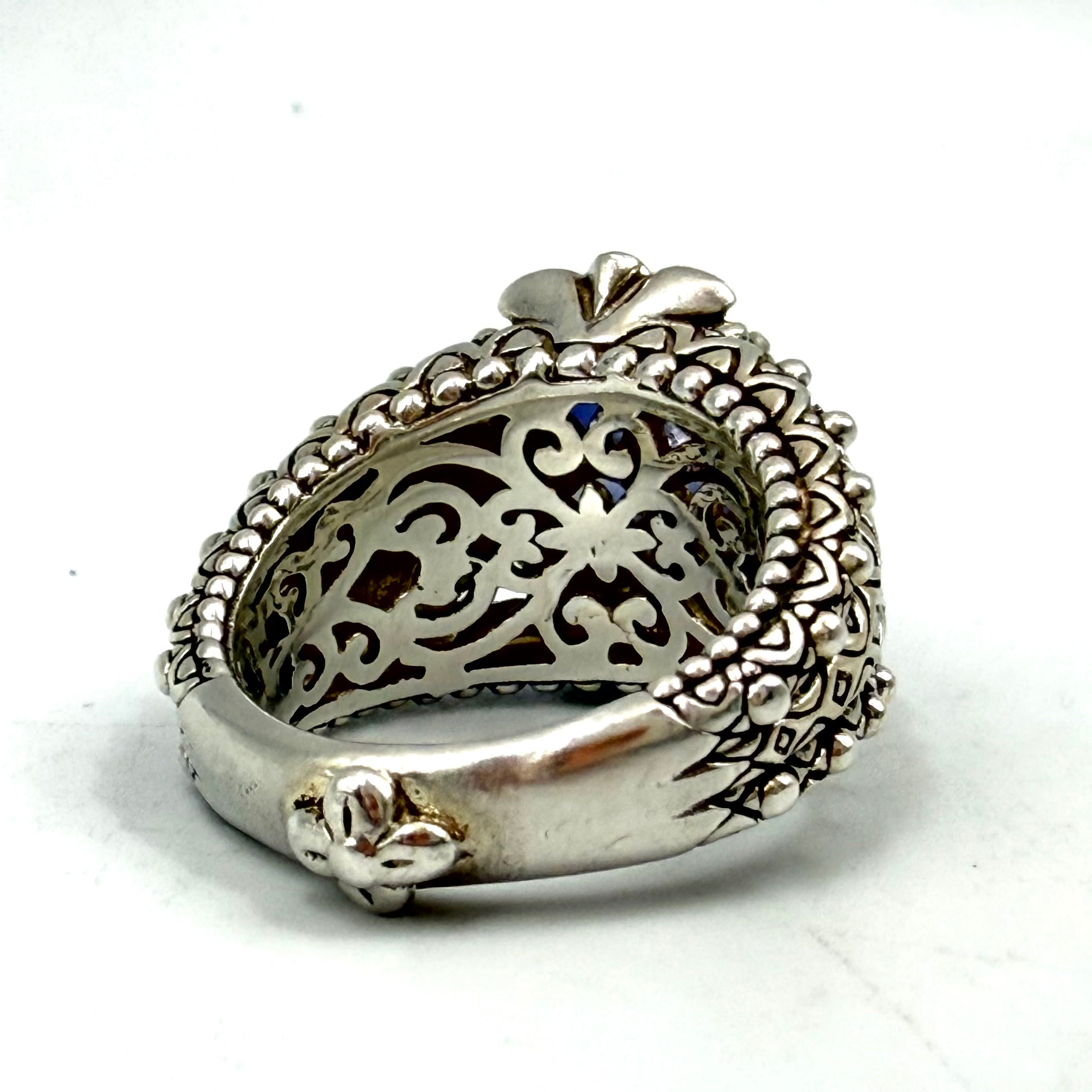 Bixby Jezebel Sterling Silver and 18K Gold Flower Ring with Iolite & Topaz Sz 7