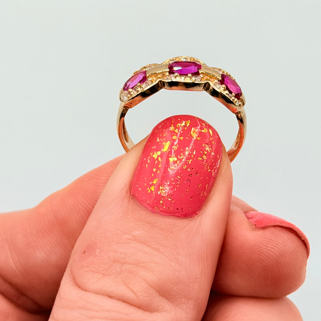 Solid 14K Gold Ring with Ruby, Pink Sapphire & Gemstone Accents – Size 7