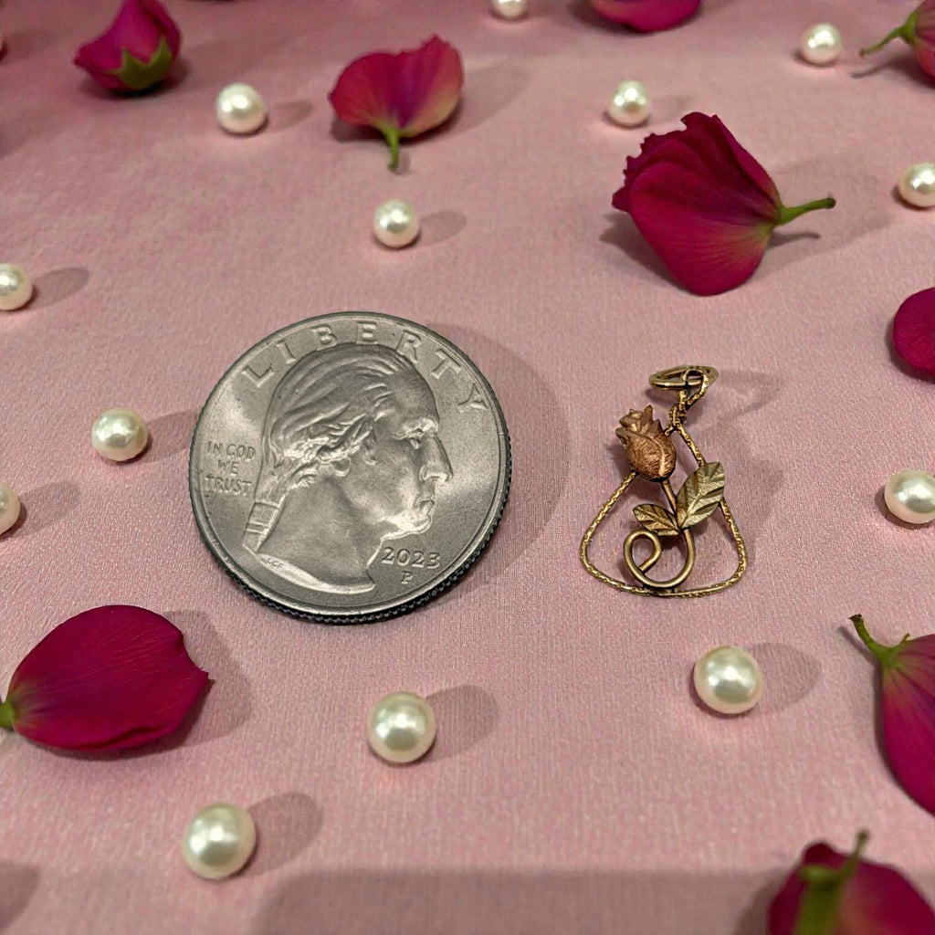 Solid 10K Multi-Color Gold Rose Pendant