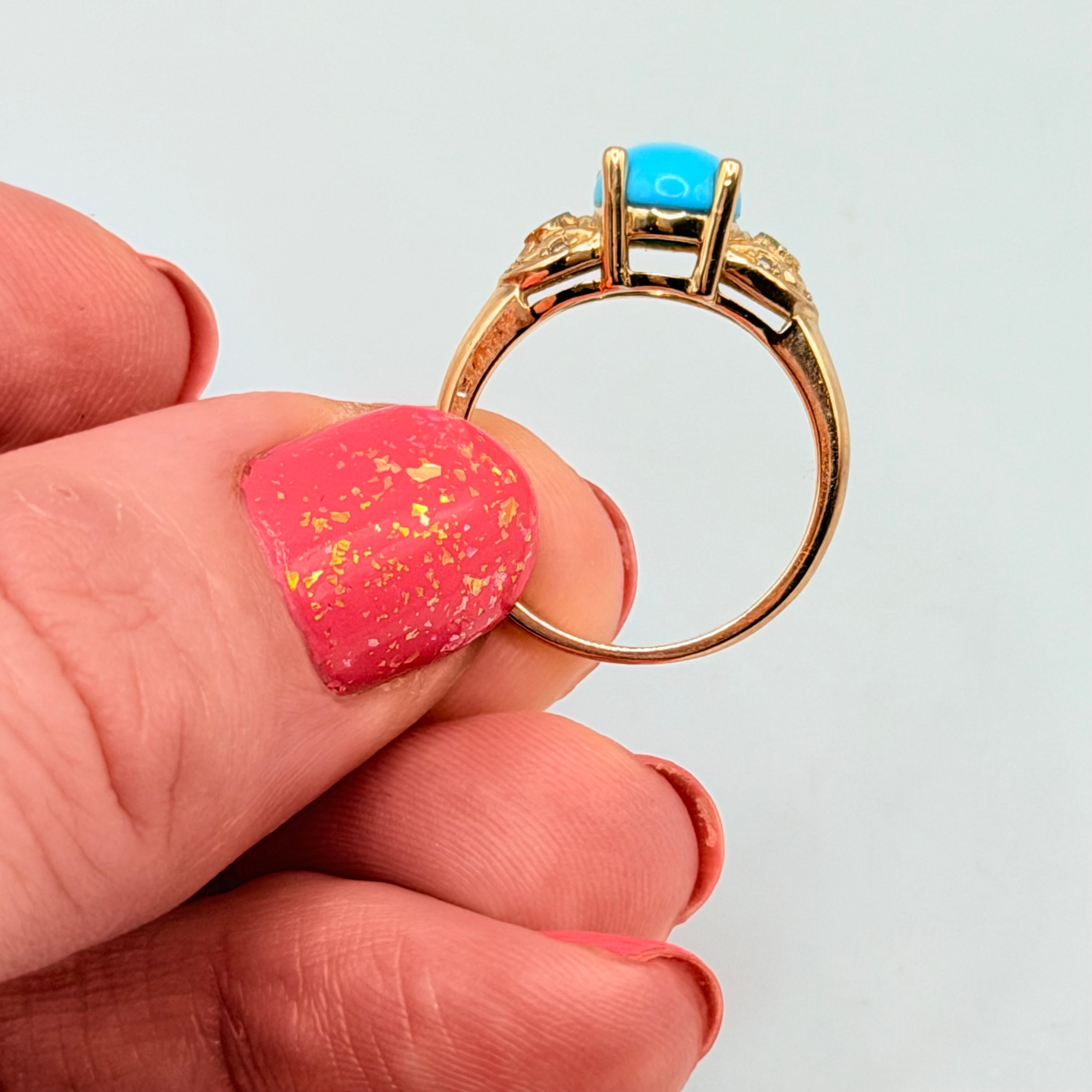Solid 14K Gold Sleeping Beauty Turquoise Ring with Diamond Accents – Size 6