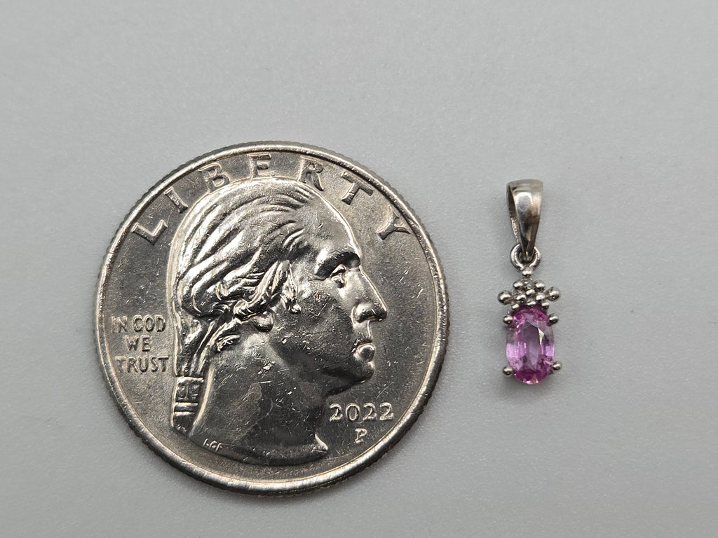 STS Jewels Solid 10K White Gold Pink Sapphire Petite Pendant with Diamond Accent