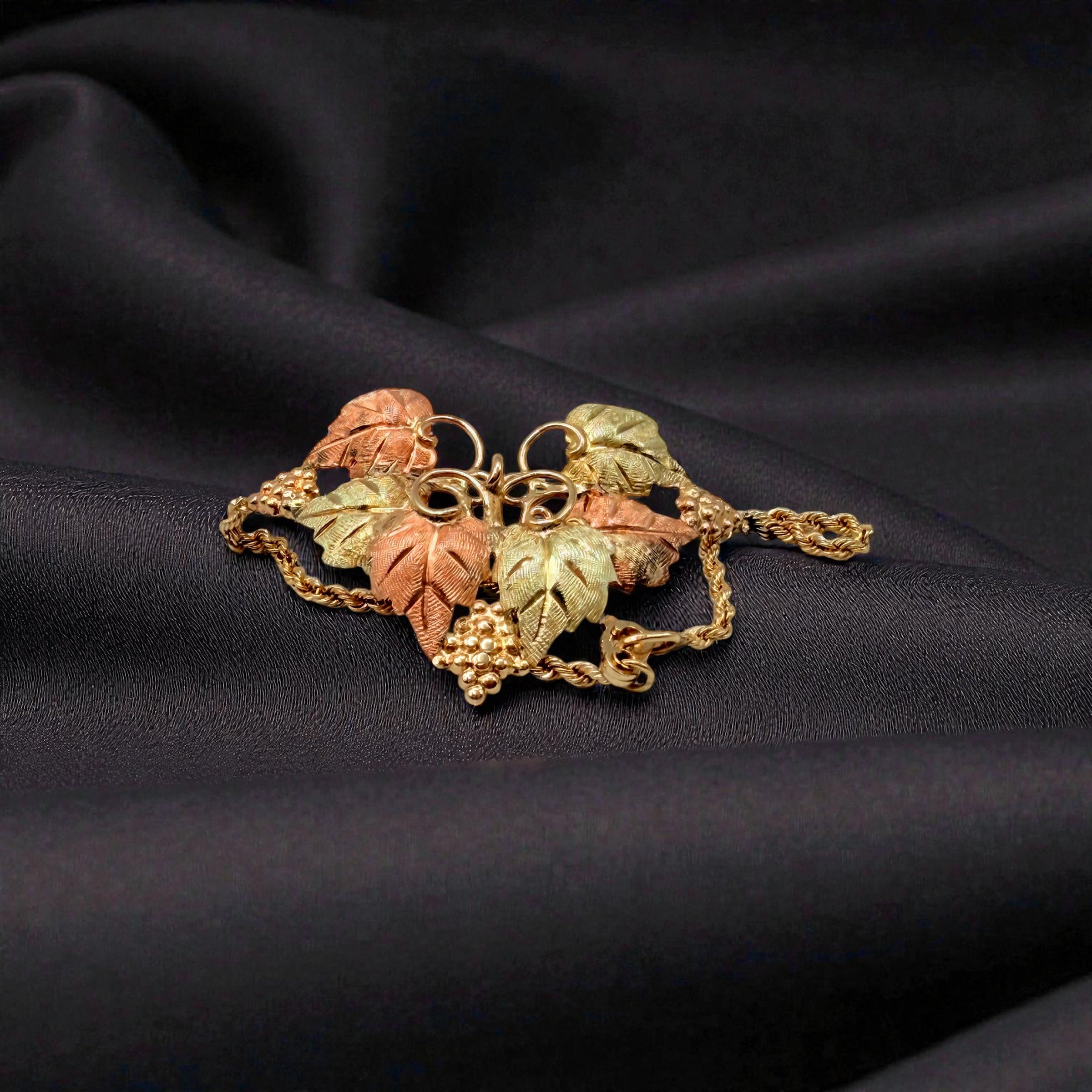 Black Hills Solid 12K Gold Bracelet with Multi-Color Leaves 5.25 Inches