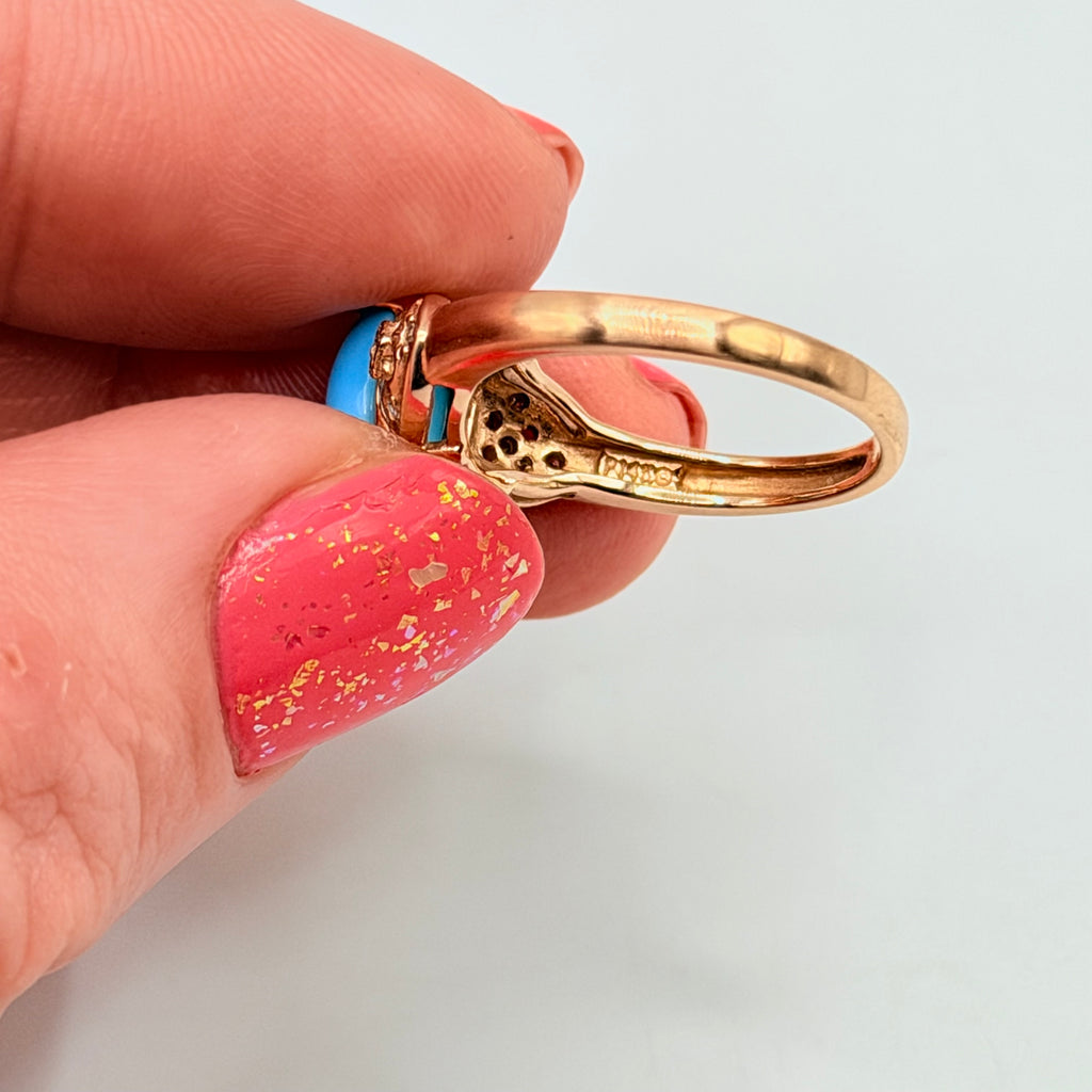 Solid 14K Gold Sleeping Beauty Turquoise Ring with Diamond Accents – Size 6