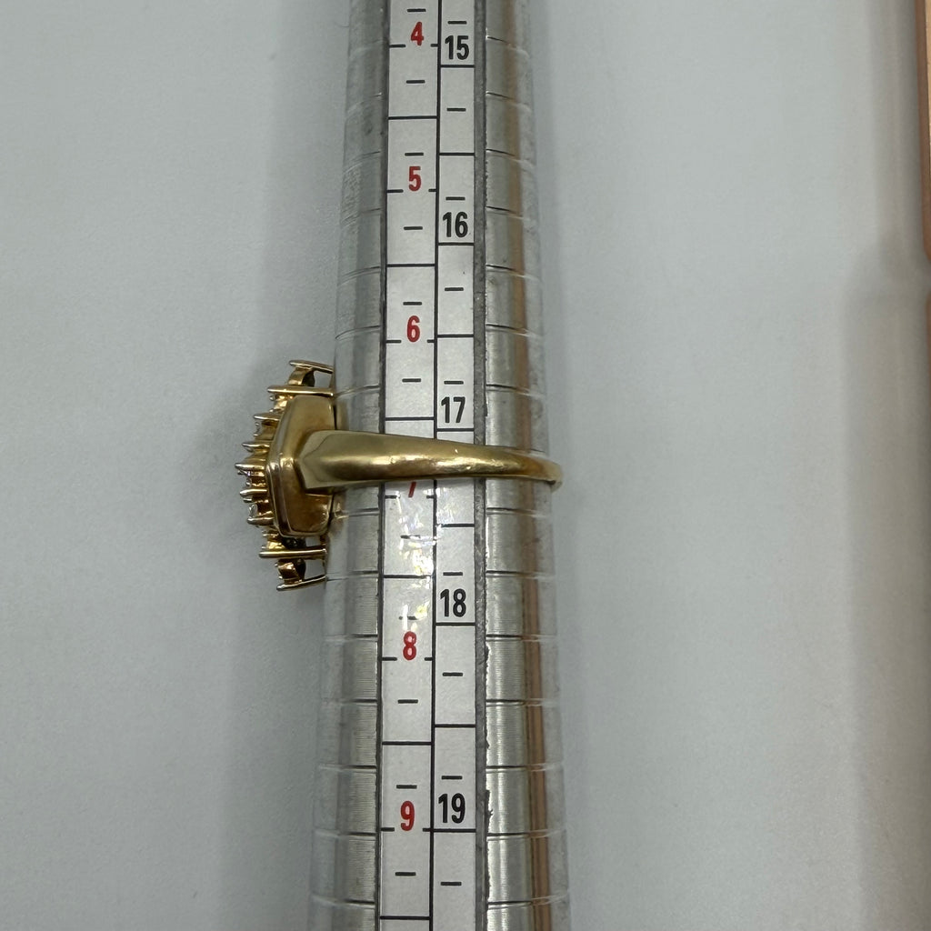 Solid 10K Yellow Gold Ring with Diamond Cluster Size 6.75