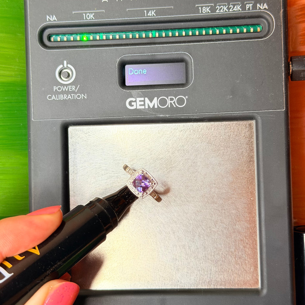 Solid 10K White Gold Ring with Cushion Cut Amethyst Ring Size 7