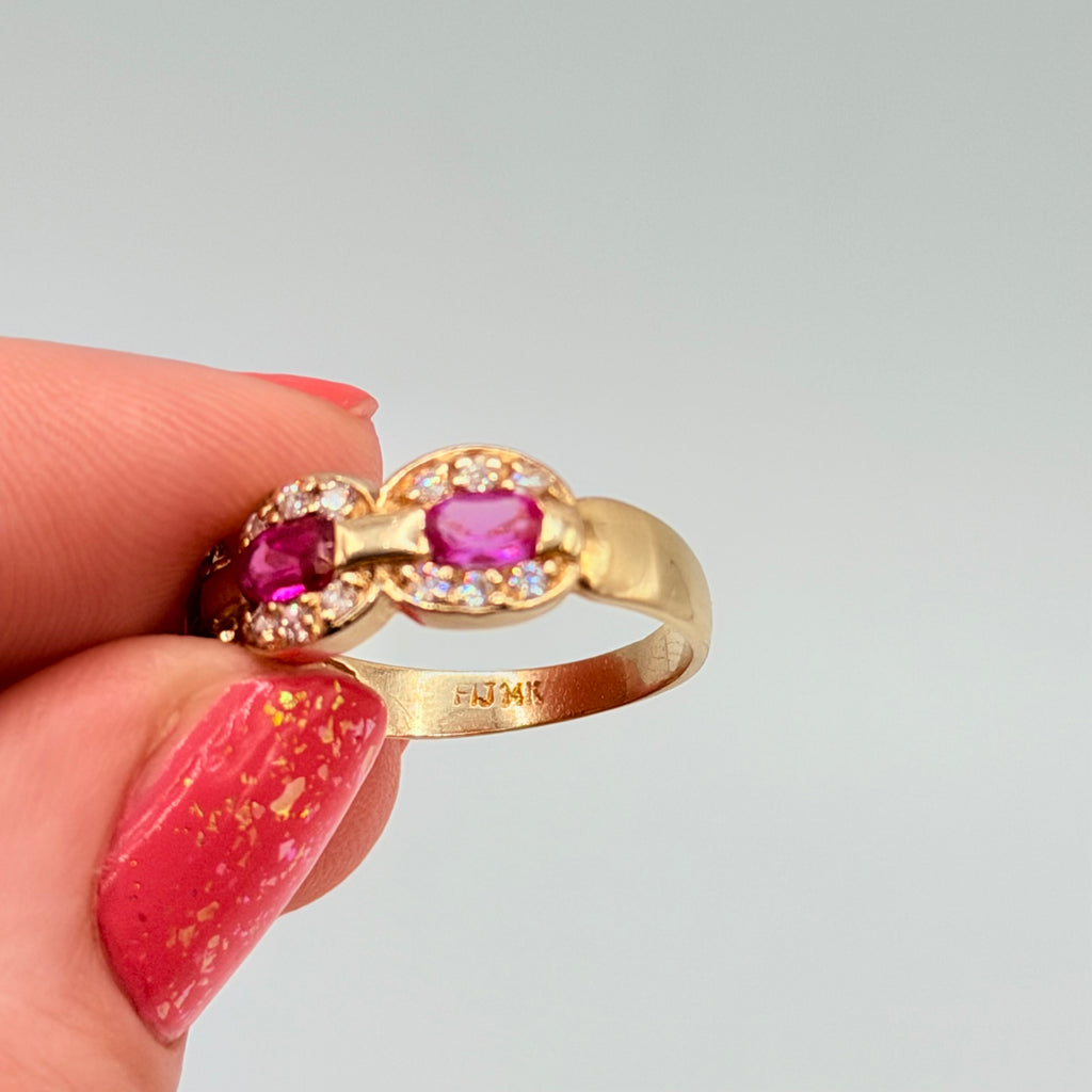Solid 14K Gold Ring with Ruby, Pink Sapphire & Gemstone Accents – Size 7
