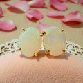 Solid 14K Yellow Gold Stud Earrings with Oval Cut Opals