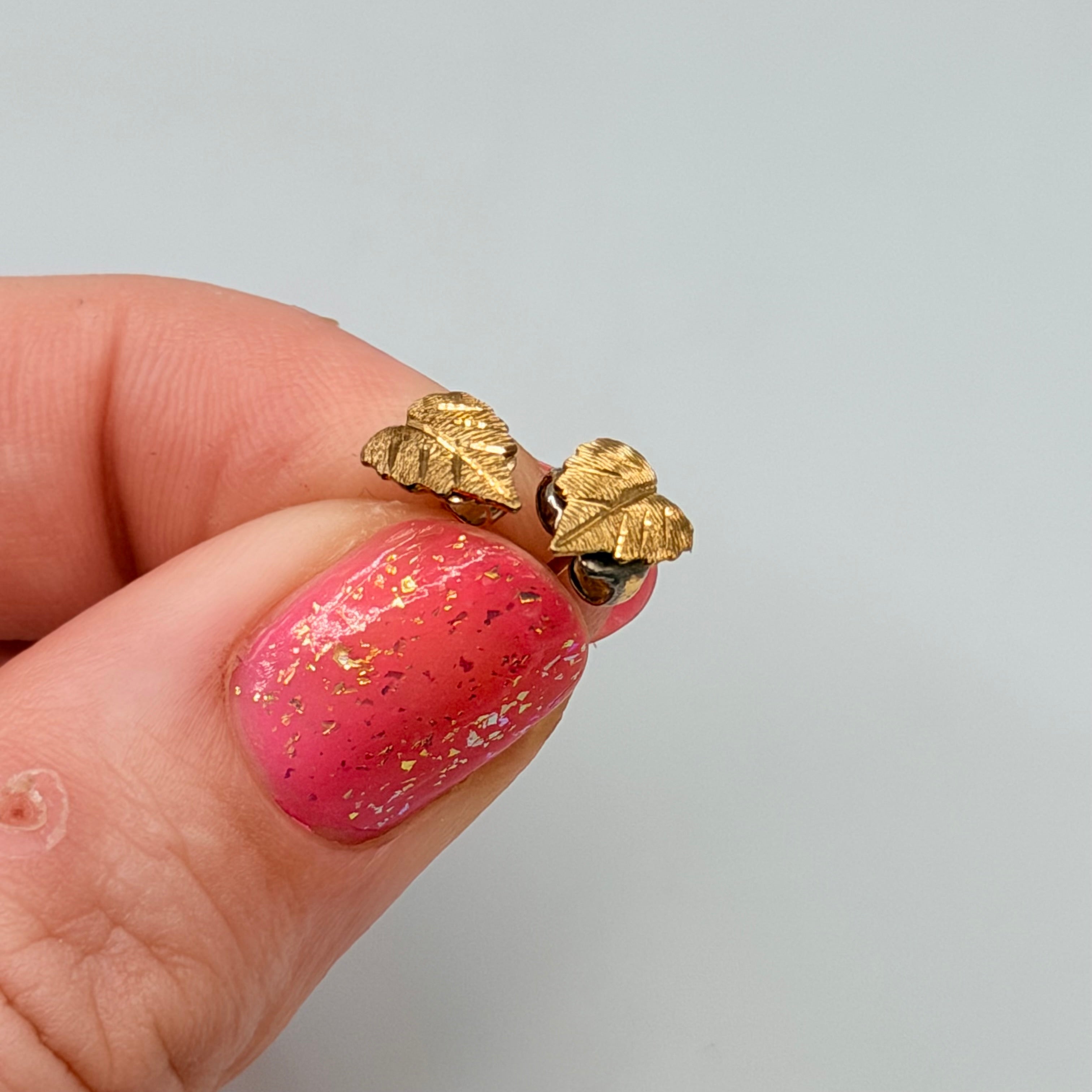 Solid 14K Yellow Gold Leaf Stud Earrings