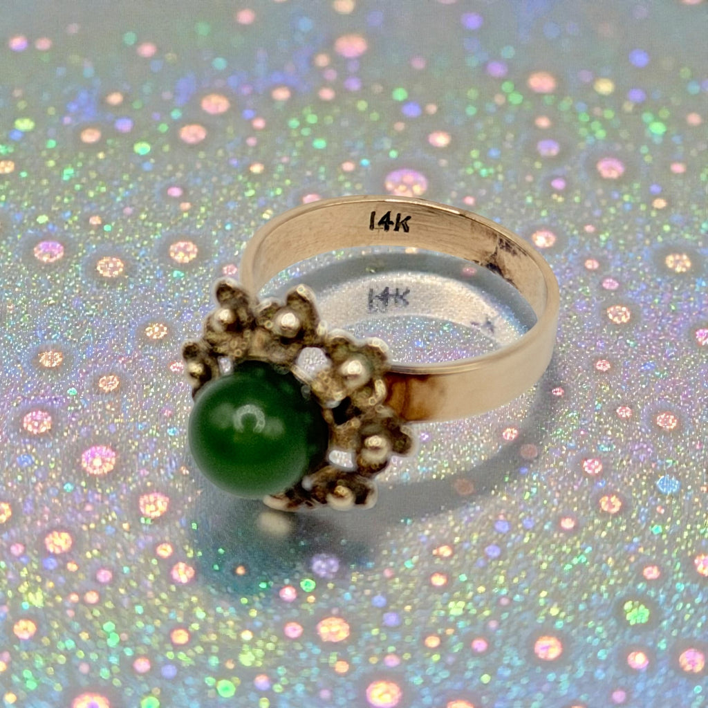 14K Solid Gold Jade Ring Size 5.75 Vintage Antique Heirloom Style