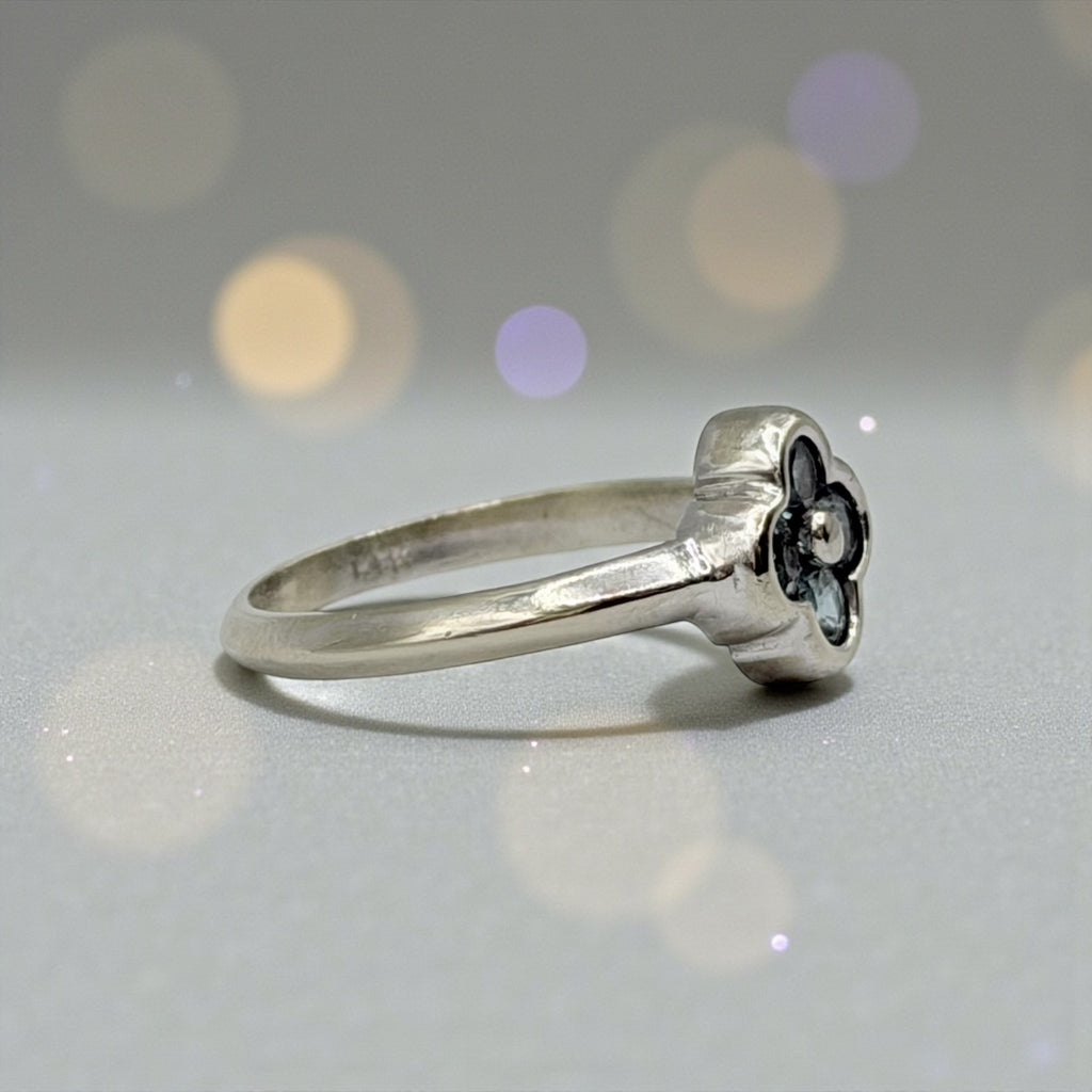 Solid 14K White Gold Blue Spinel Ring – Size 6