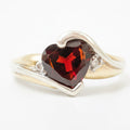 Solid 10K Yellow Gold Ring with Heart-Cut Garnet & Diamond Accents – Size 7.5