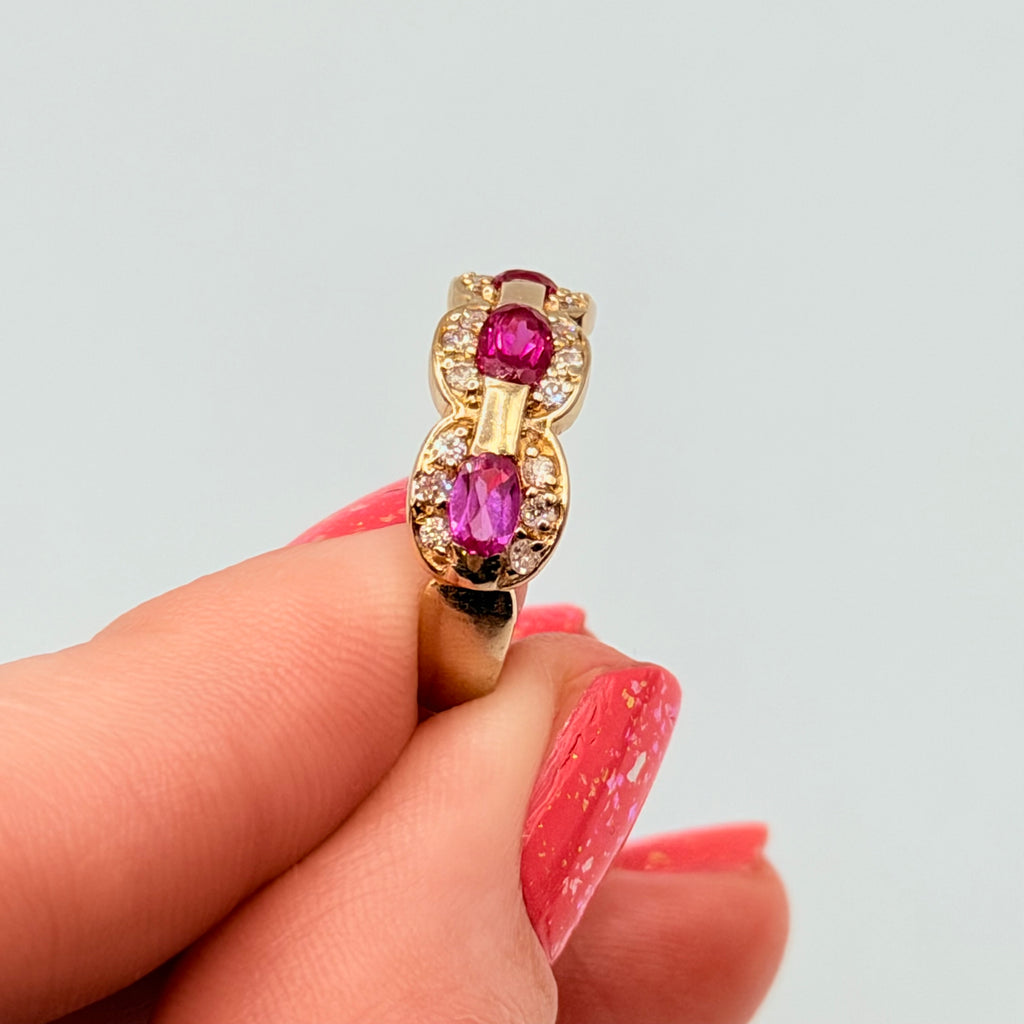 Solid 14K Gold Ring with Ruby, Pink Sapphire & Gemstone Accents – Size 7
