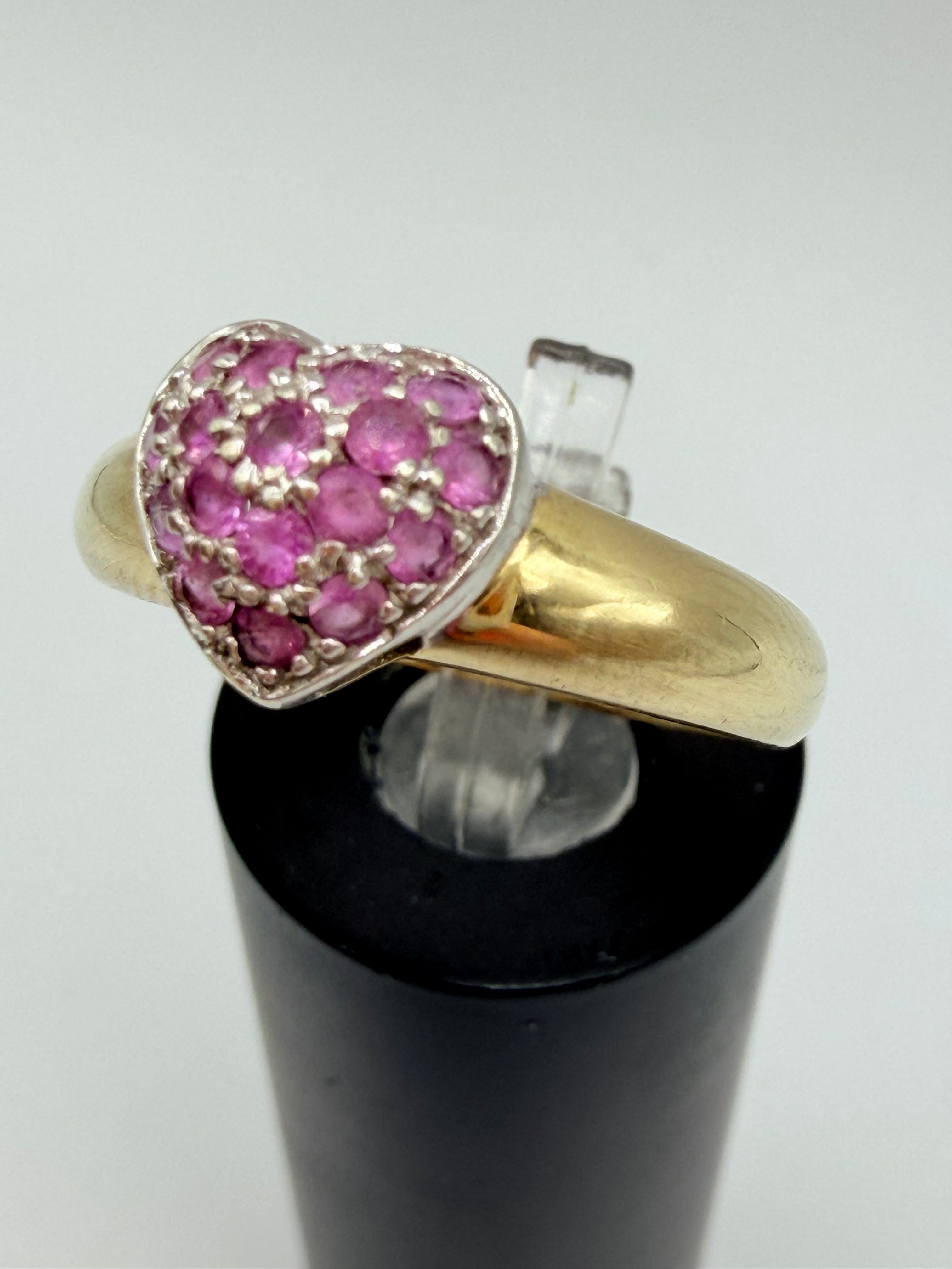 Solid 10K Yellow Gold Ring with Pink Sapphire Heart – Size 6.75