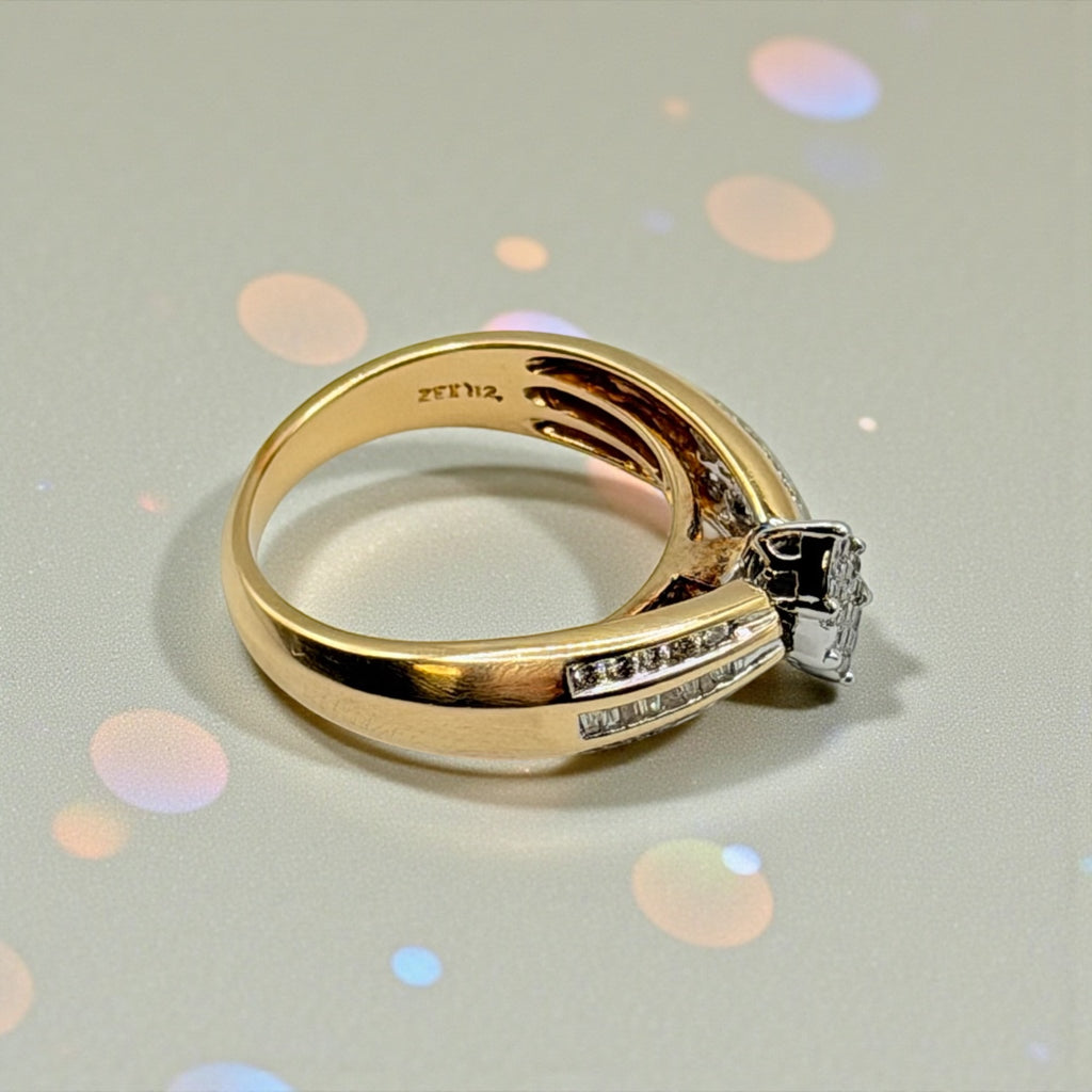 Rosy Blue Solid 14K Yellow Gold Marquise Diamond Cluster Ring – Size 7.25