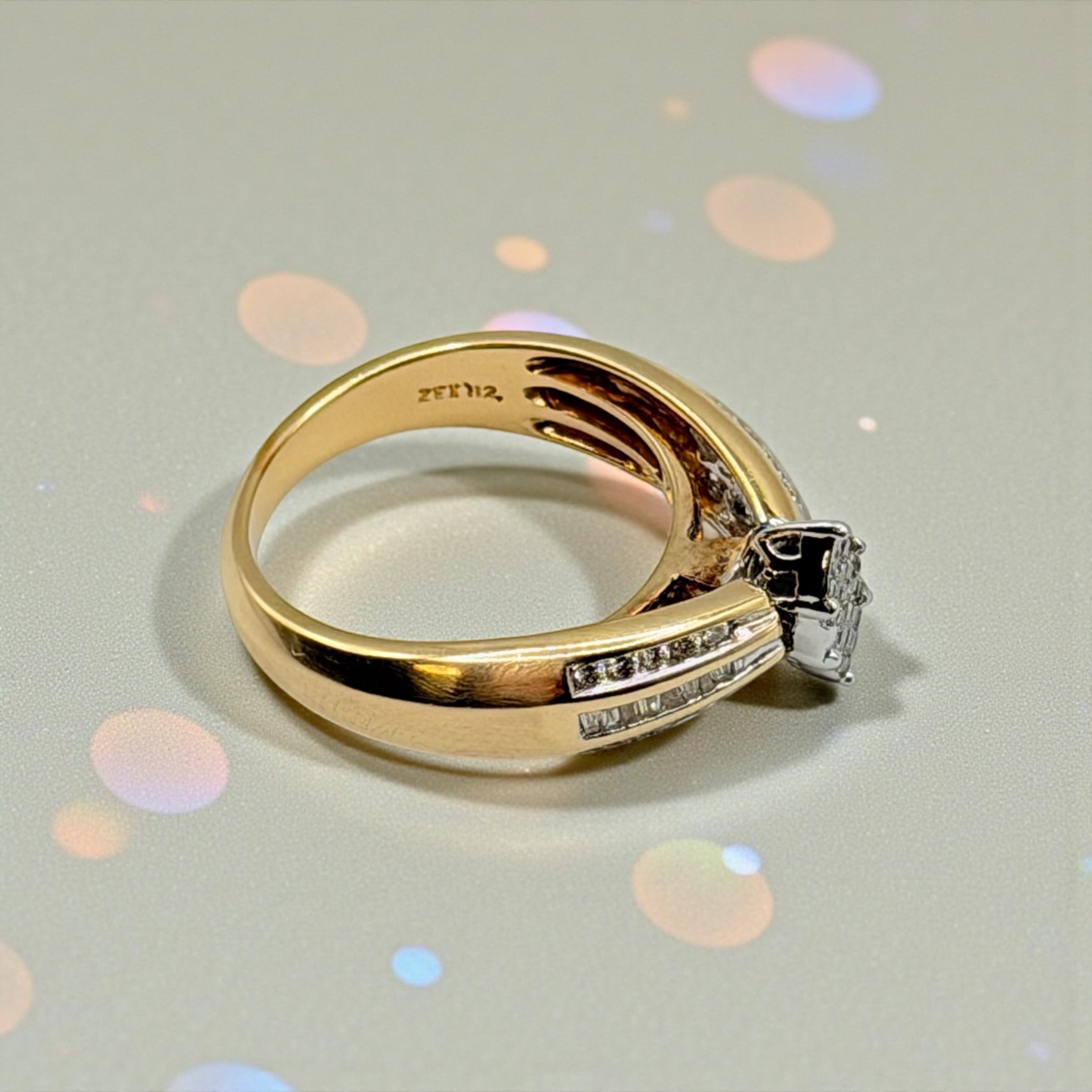 Rosy Blue Solid 14K Yellow Gold Marquise Diamond Cluster Ring – Size 7.25