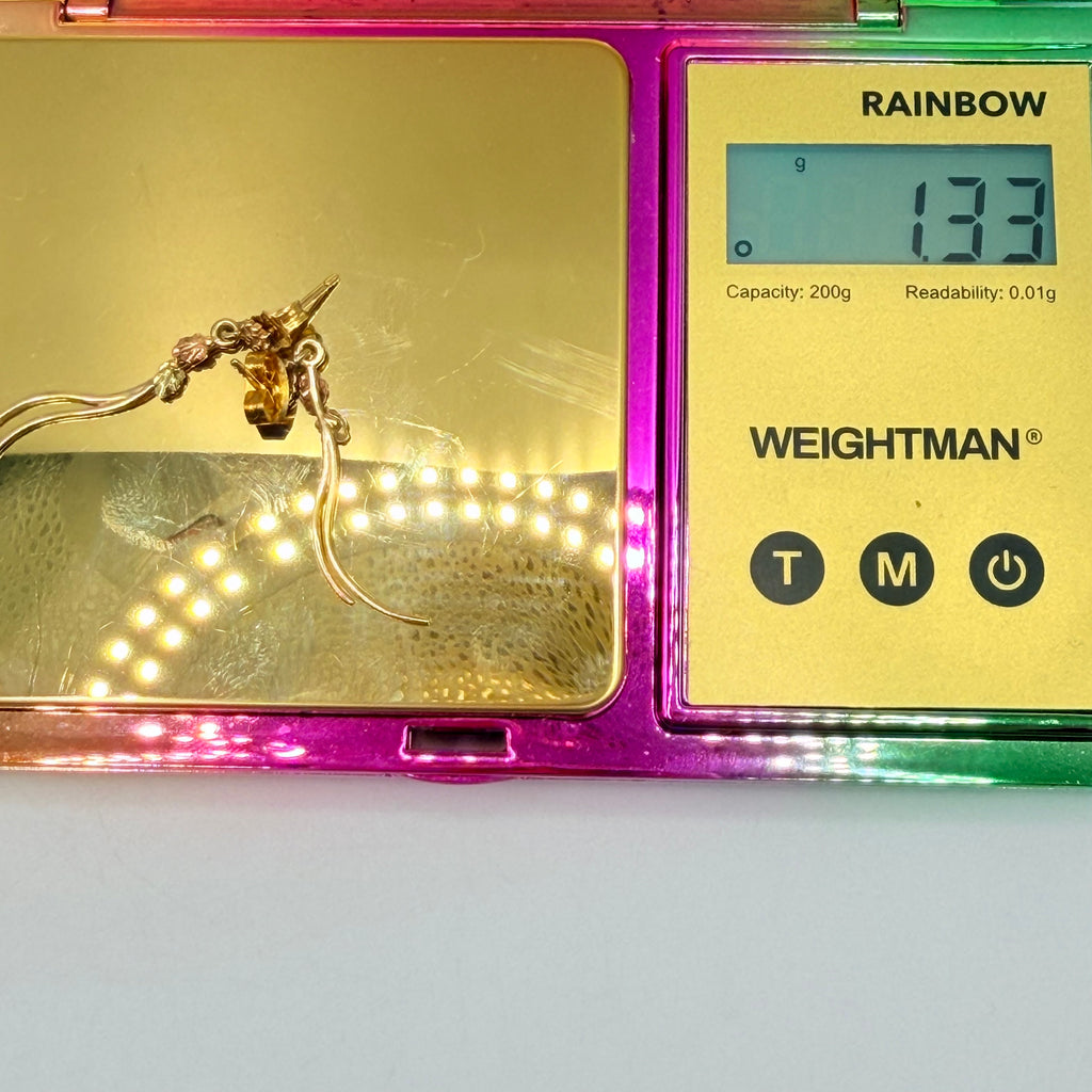 Solid 10K Multi-Color Gold Dangle Earrings with Leaf Accents