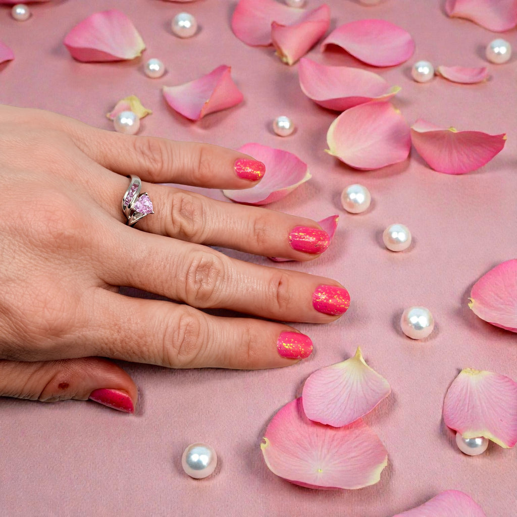 Solid 10K White Gold Ring with Trillion-Cut Pink Topaz - Size 6.75