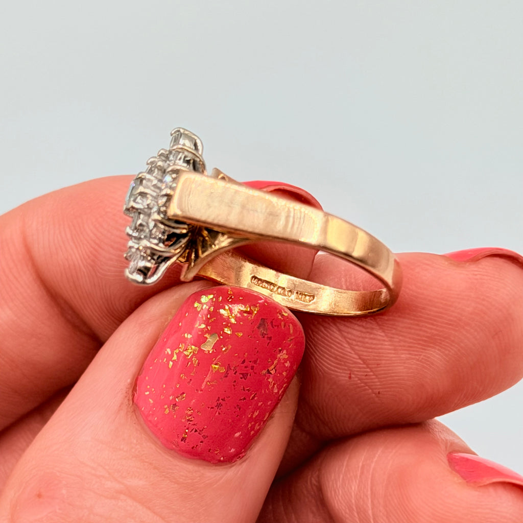Magic Glo Solid 14KP Yellow Gold Ring with Diamond Cluster – Size 5.25