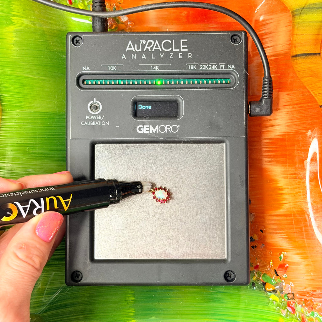 Solid 14K Yellow Gold Necklace Pendant with Oval Cut Opal and Ruby Halo